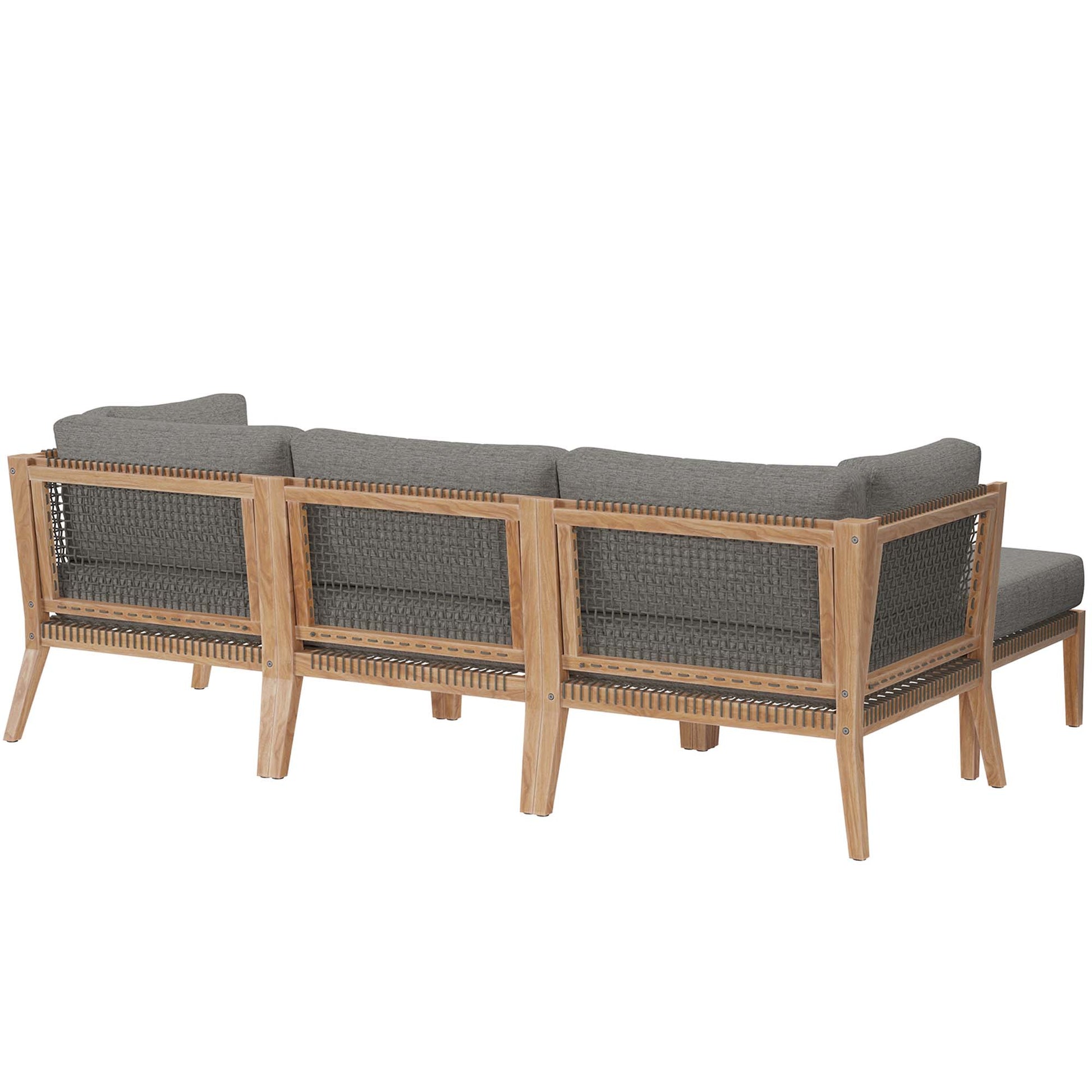 Clearwater Outdoor Patio Teak Wood 4-Piece Sectional Sofa - Gray Navy