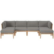 Clearwater Outdoor Patio Teak Wood 6-Piece Sectional Sofa - Gray Graphite