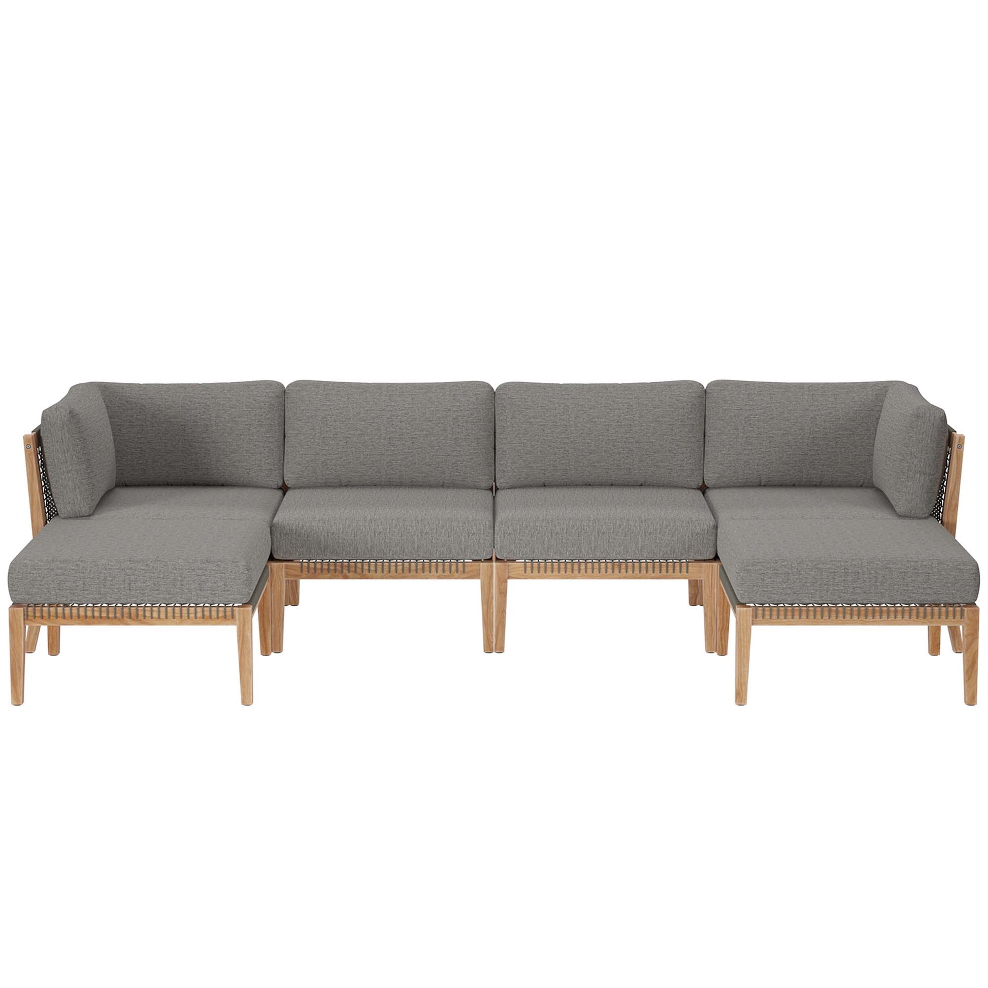 Clearwater Outdoor Patio Teak Wood 6-Piece Sectional Sofa - Gray Graphite