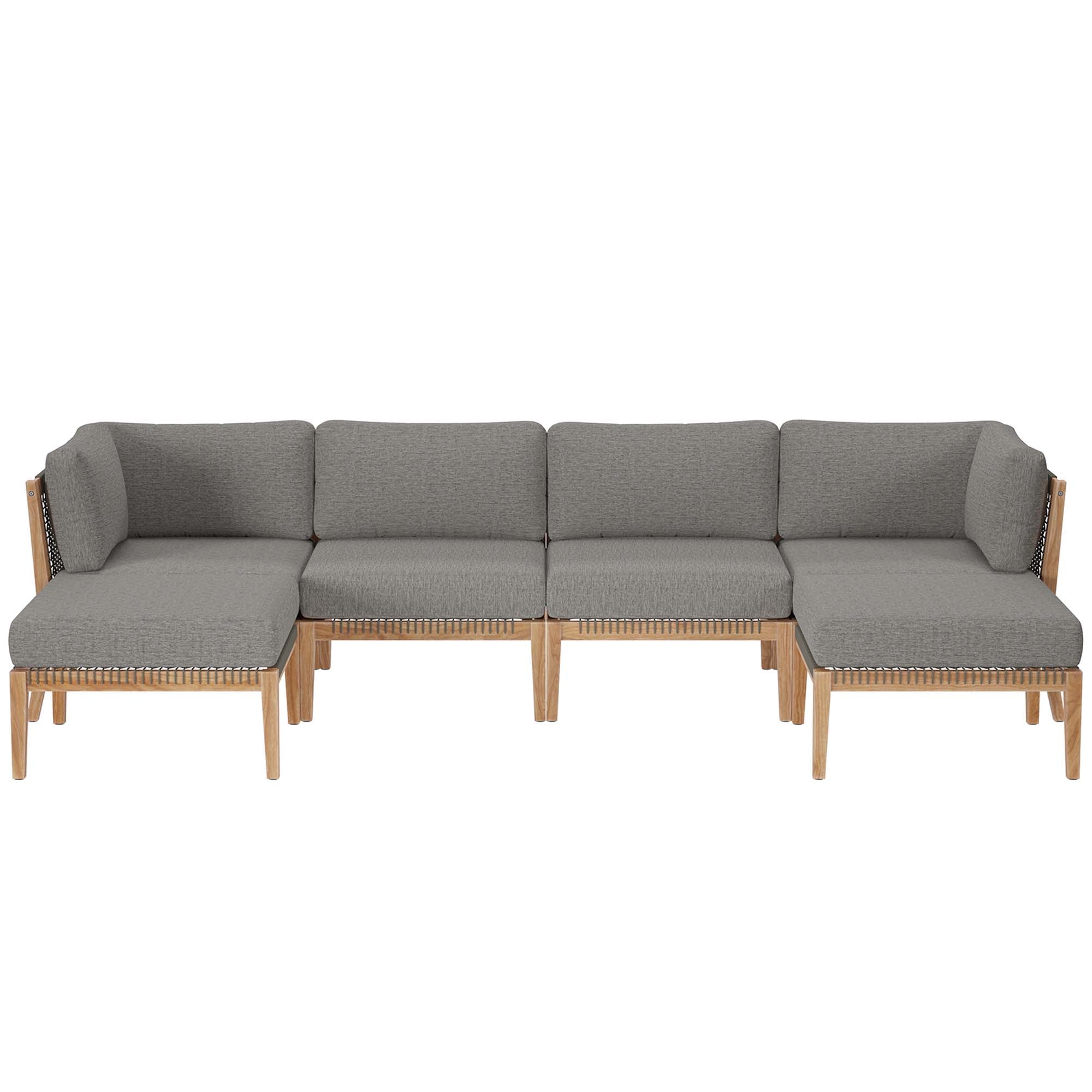 Clearwater Outdoor Patio Teak Wood 6-Piece Sectional Sofa - Gray Graphite