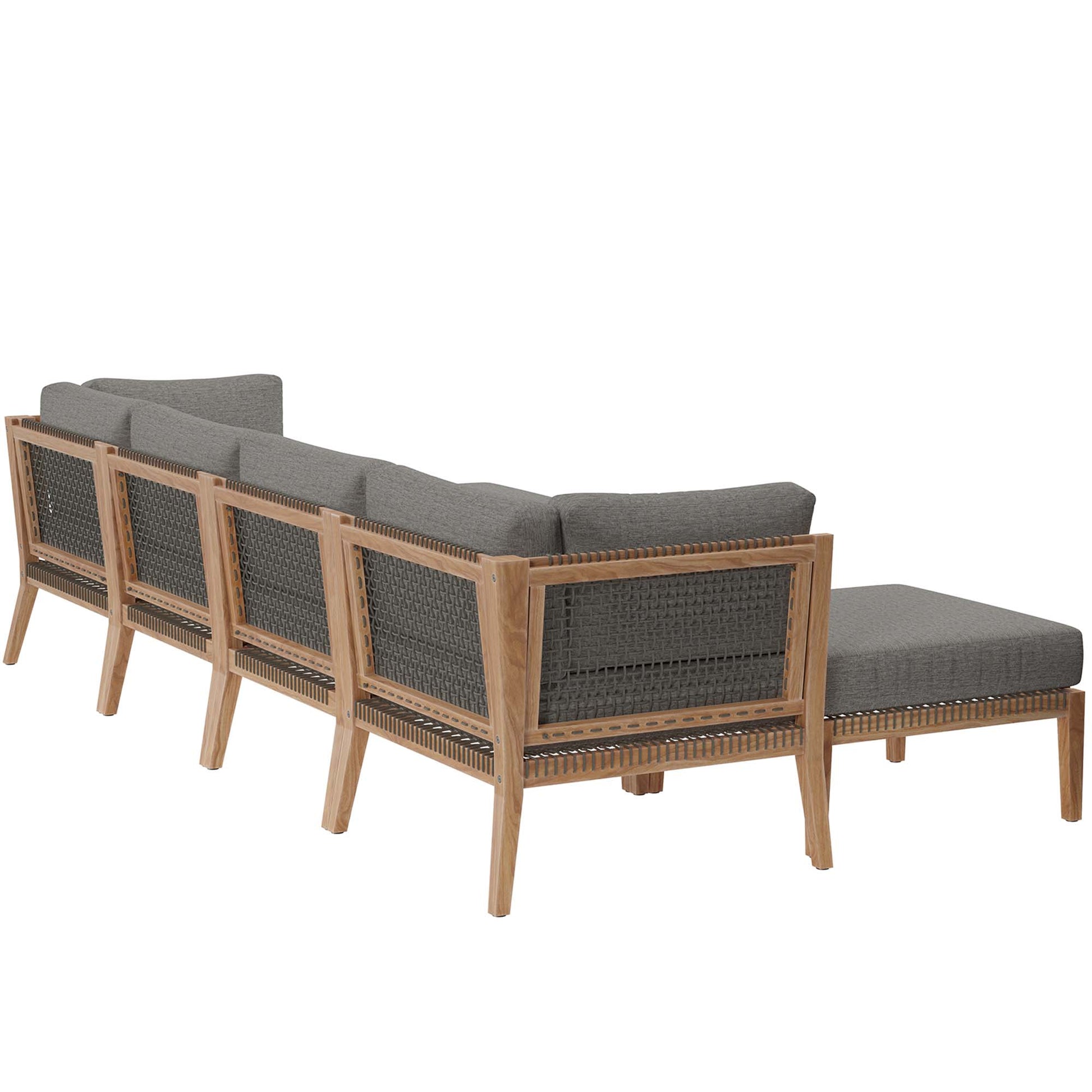 Clearwater Outdoor Patio Teak Wood 6-Piece Sectional Sofa - Gray Navy