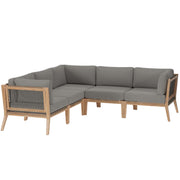 Clearwater Outdoor Patio Teak Wood 5-Piece Sectional Sofa - Gray Graphite