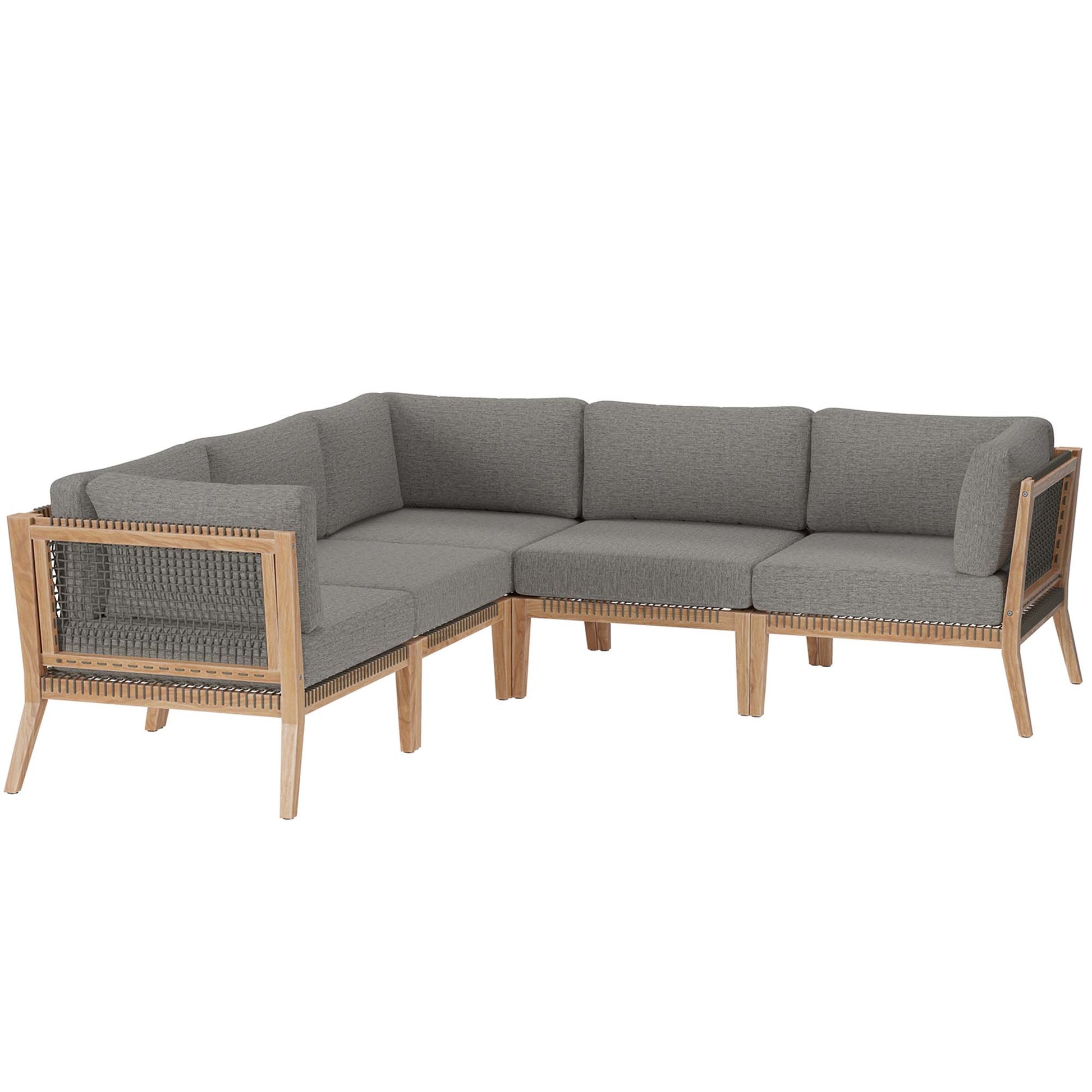 Clearwater Outdoor Patio Teak Wood 5-Piece Sectional Sofa - Gray Graphite