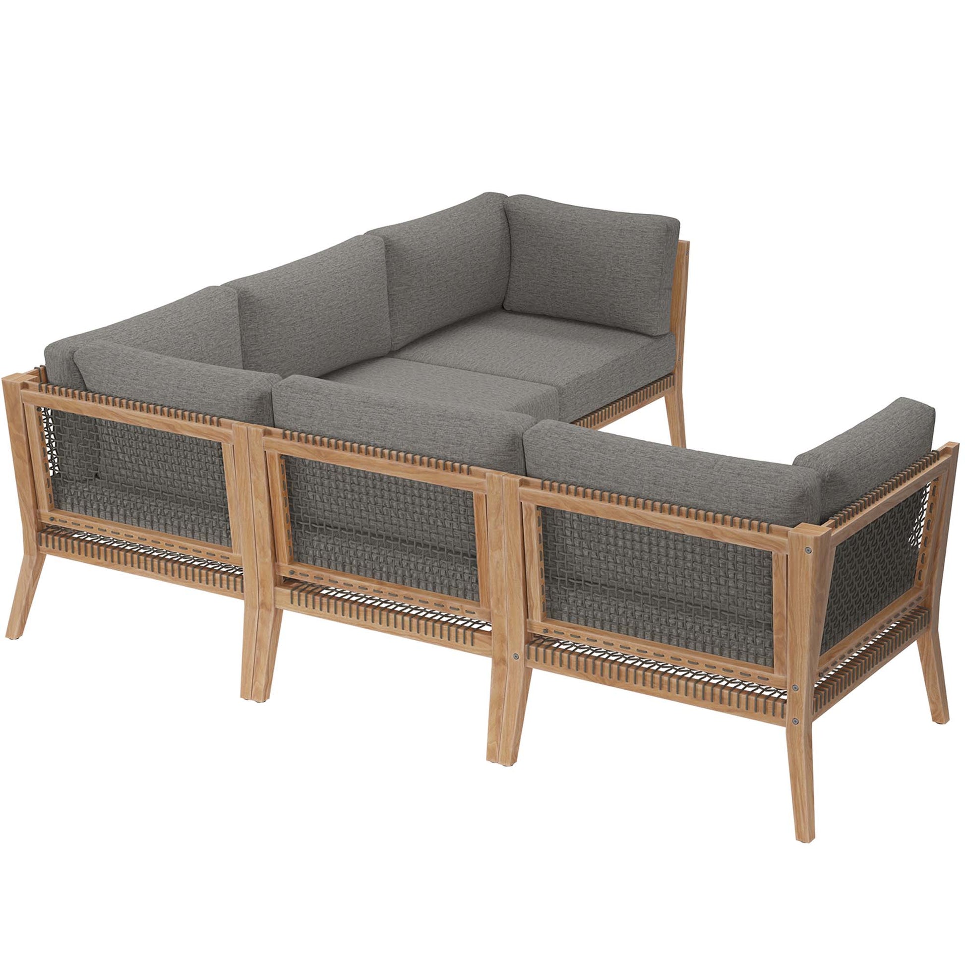 Clearwater Outdoor Patio Teak Wood 5-Piece Sectional Sofa - Gray Navy