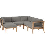 Clearwater Outdoor Patio Teak Wood 6-Piece Sectional Sofa - Gray Graphite