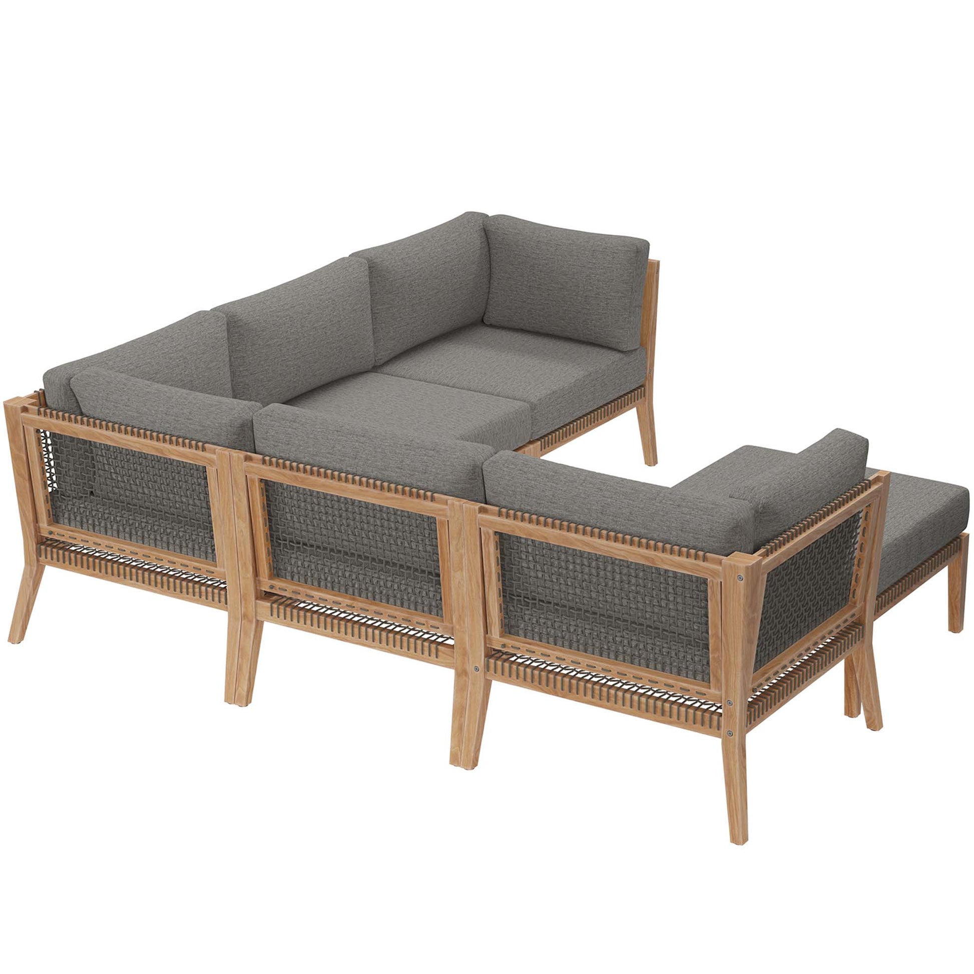 Clearwater Outdoor Patio Teak Wood 6-Piece Sectional Sofa - Gray Navy