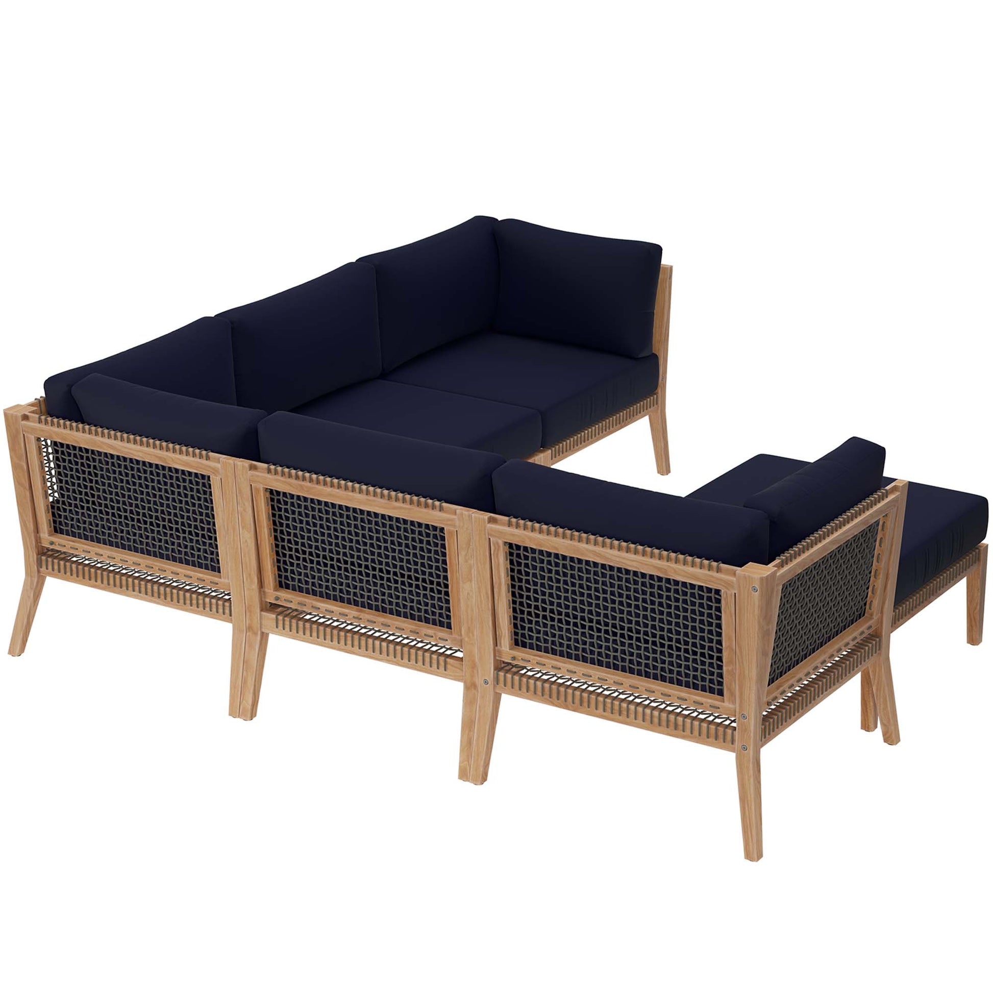 Clearwater Outdoor Patio Teak Wood 6-Piece Sectional Sofa