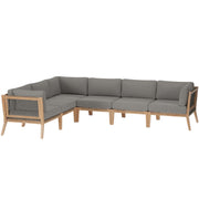 Clearwater Outdoor Patio Teak Wood 6-Piece Sectional Sofa - Gray Graphite