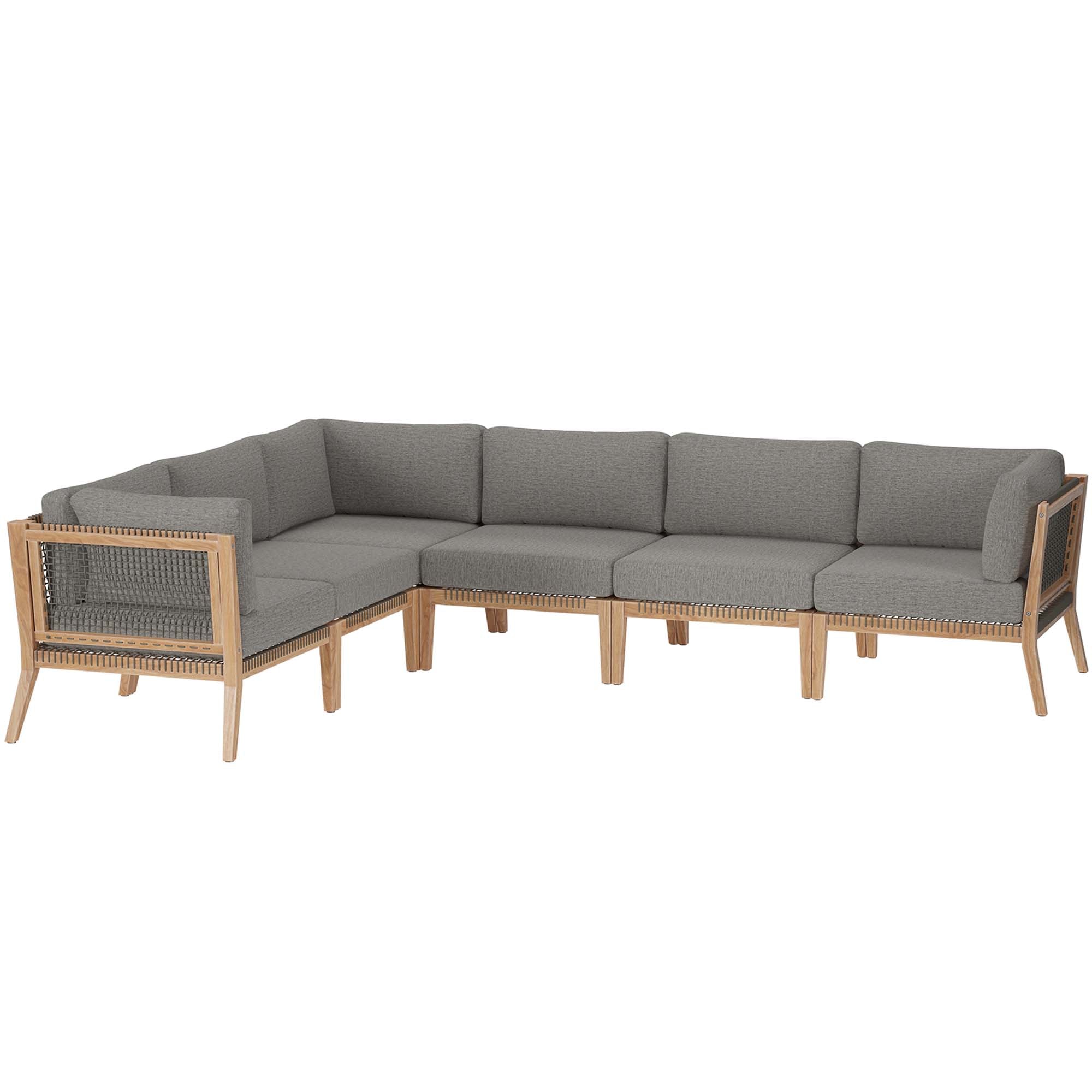 Clearwater Outdoor Patio Teak Wood 6-Piece Sectional Sofa - Gray Graphite