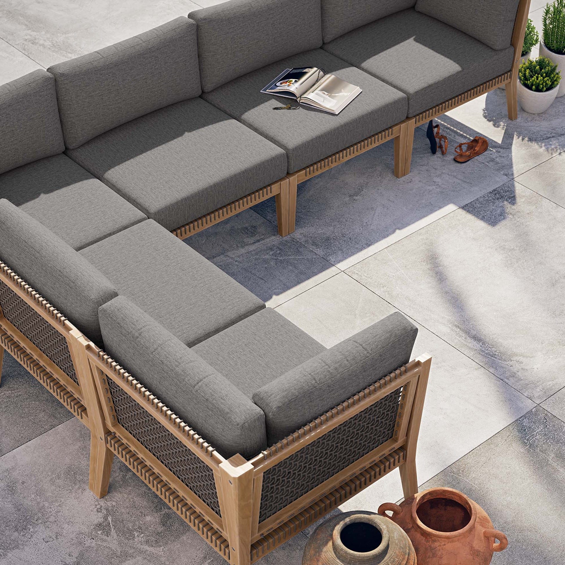 Clearwater Outdoor Patio Teak Wood 6-Piece Sectional Sofa