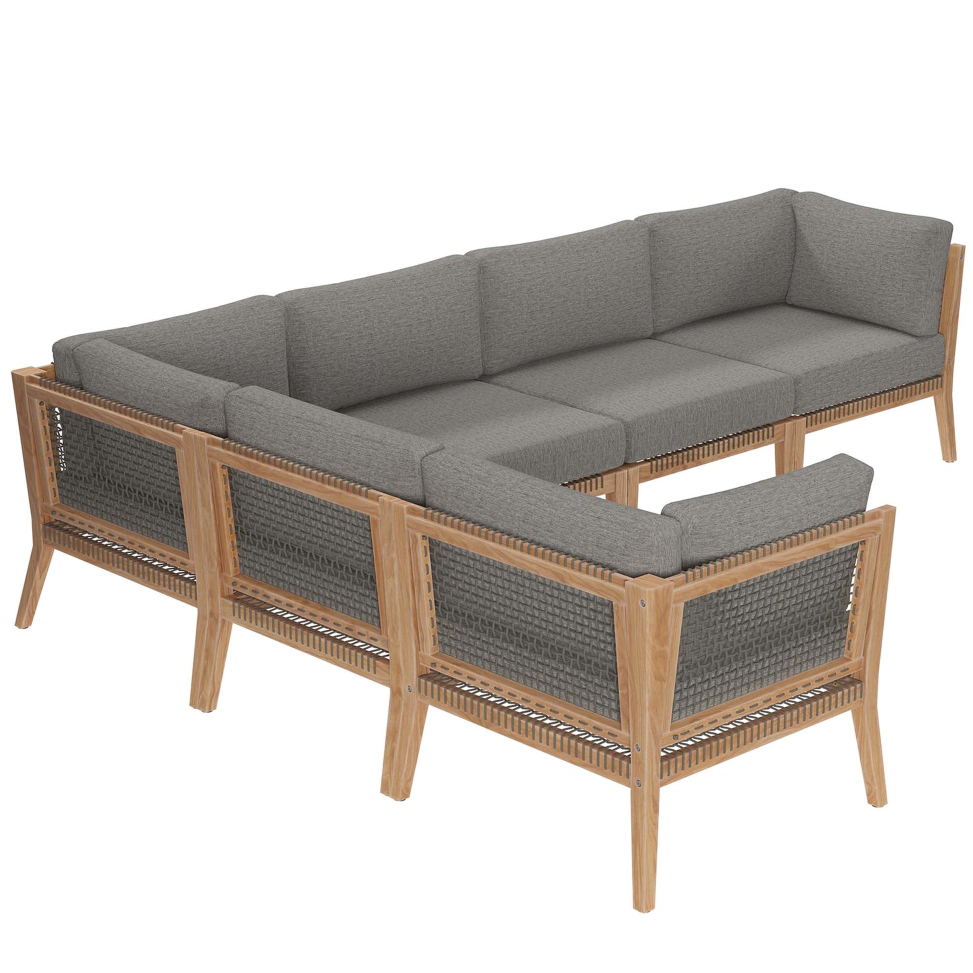 Clearwater Outdoor Patio Teak Wood 6-Piece Sectional Sofa - Gray Navy