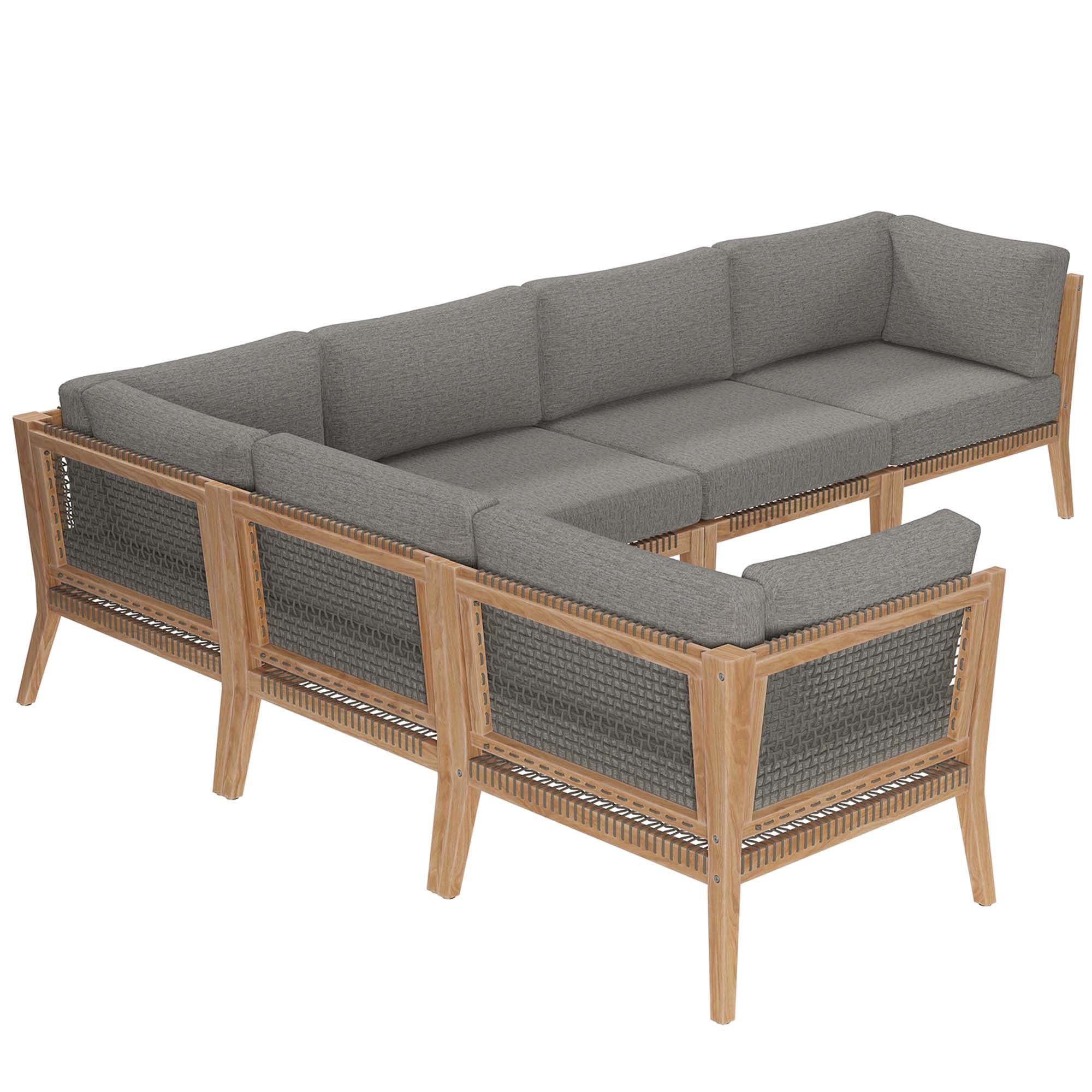 Clearwater Outdoor Patio Teak Wood 6-Piece Sectional Sofa - Gray Navy