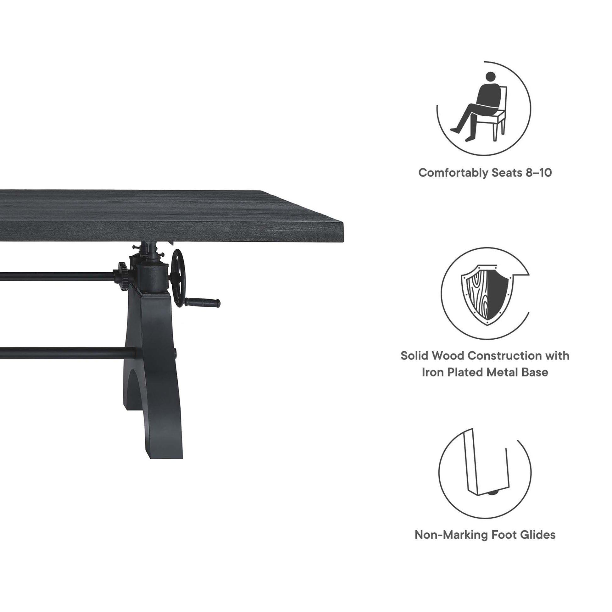 Genuine 96" Crank Adjustable Height Dining and Conference Table - Black Natural