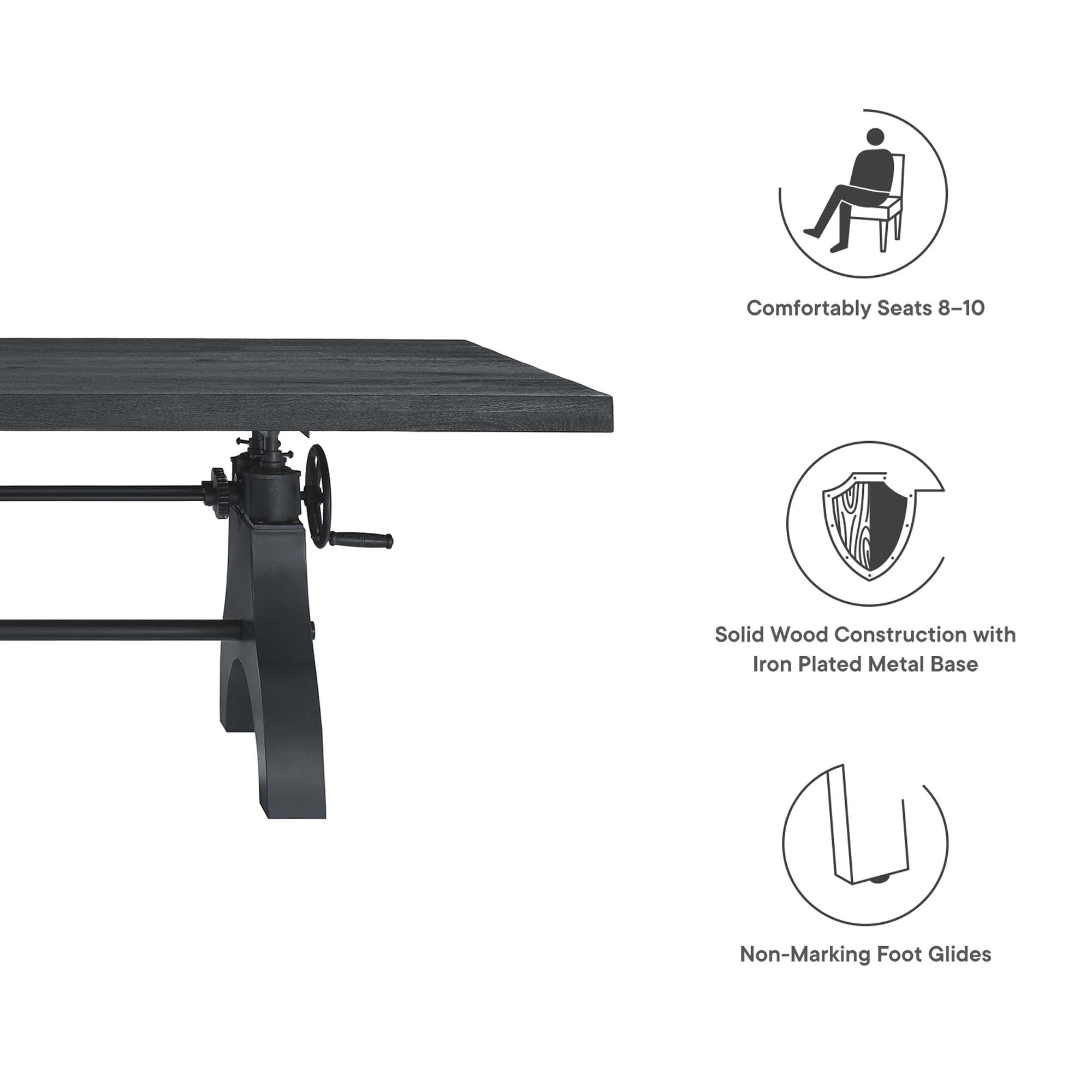 Genuine 96" Crank Adjustable Height Dining and Conference Table - Black Natural