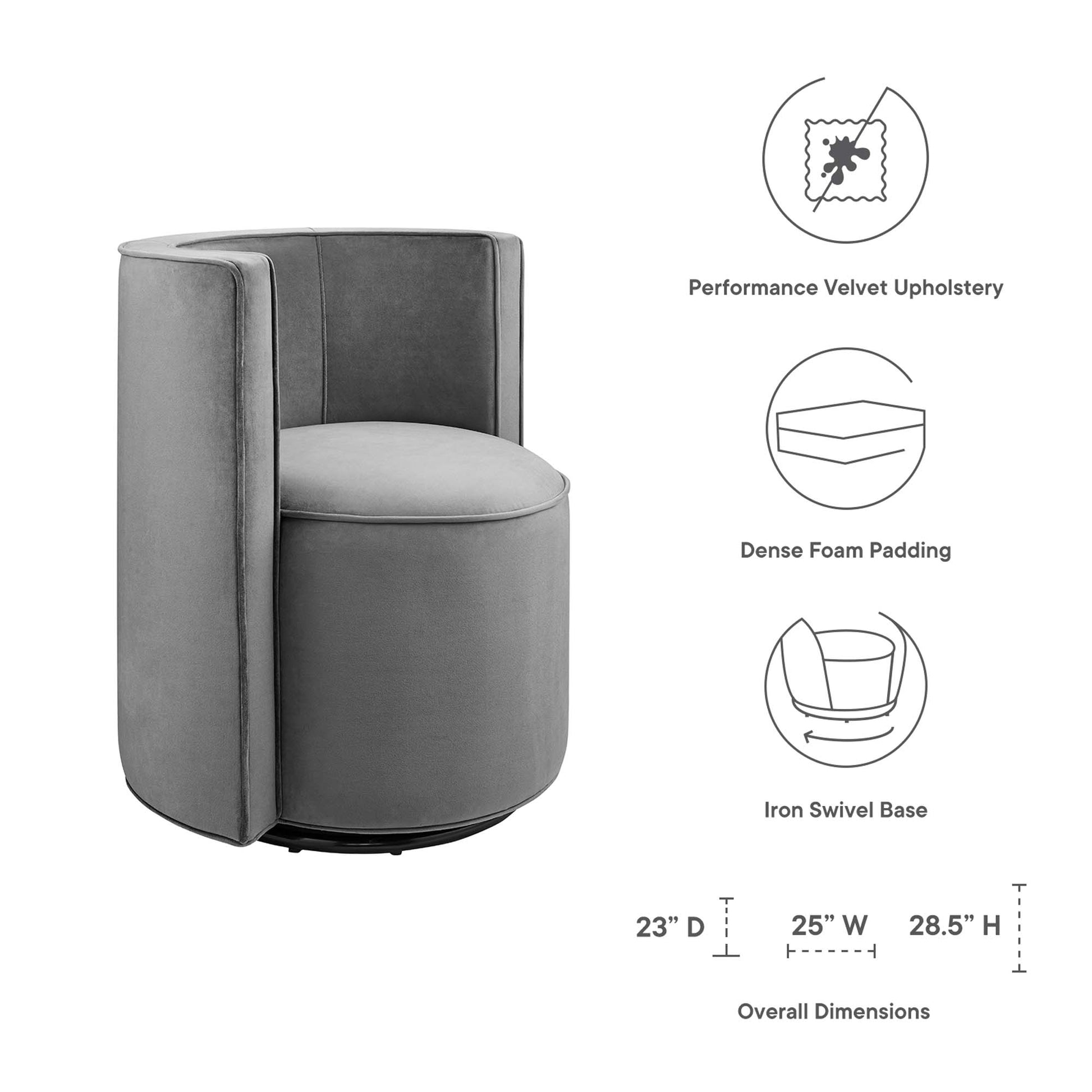Della Performance Velvet Fabric Swivel Chair - White