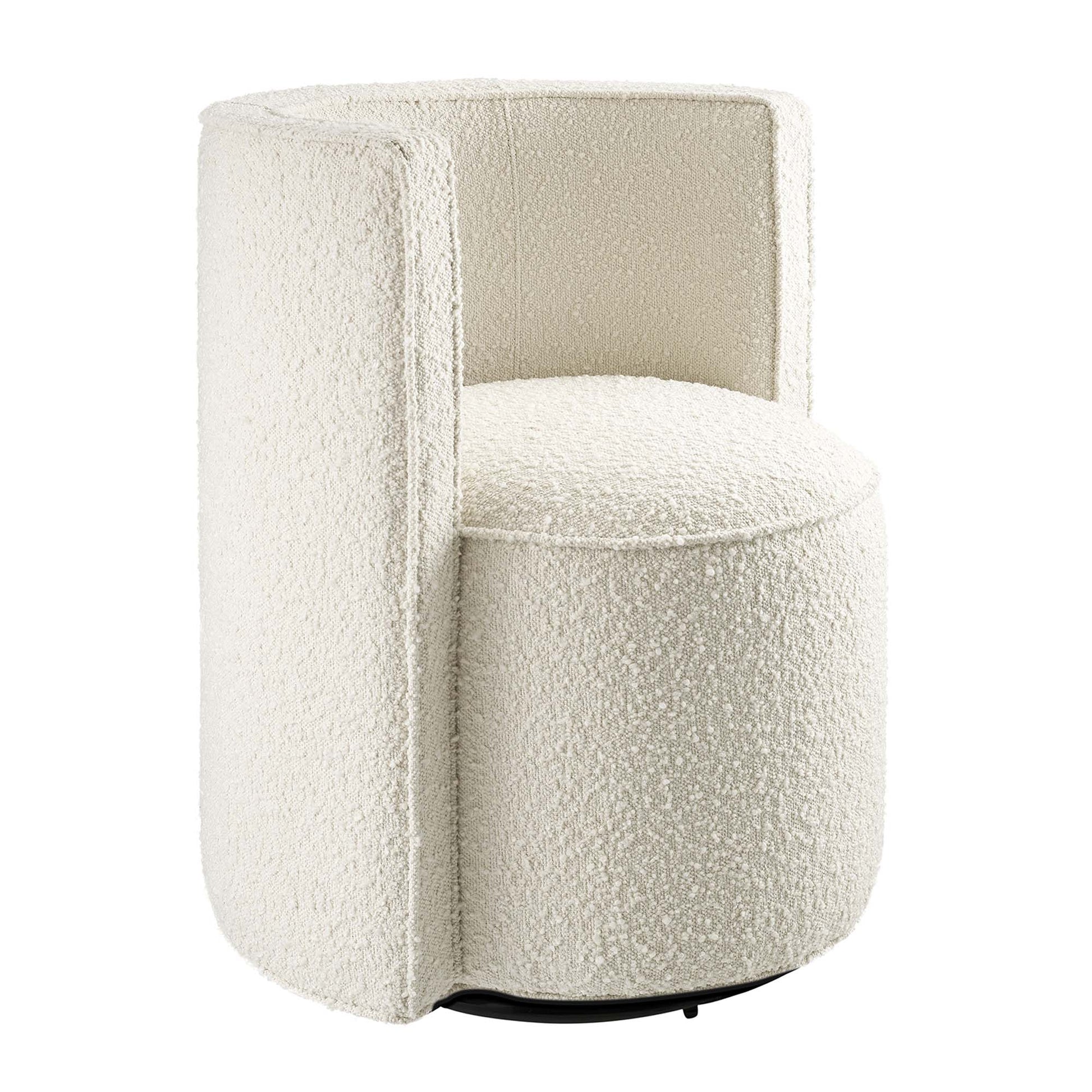 Della Boucle Fabric Swivel Chair - Ivory