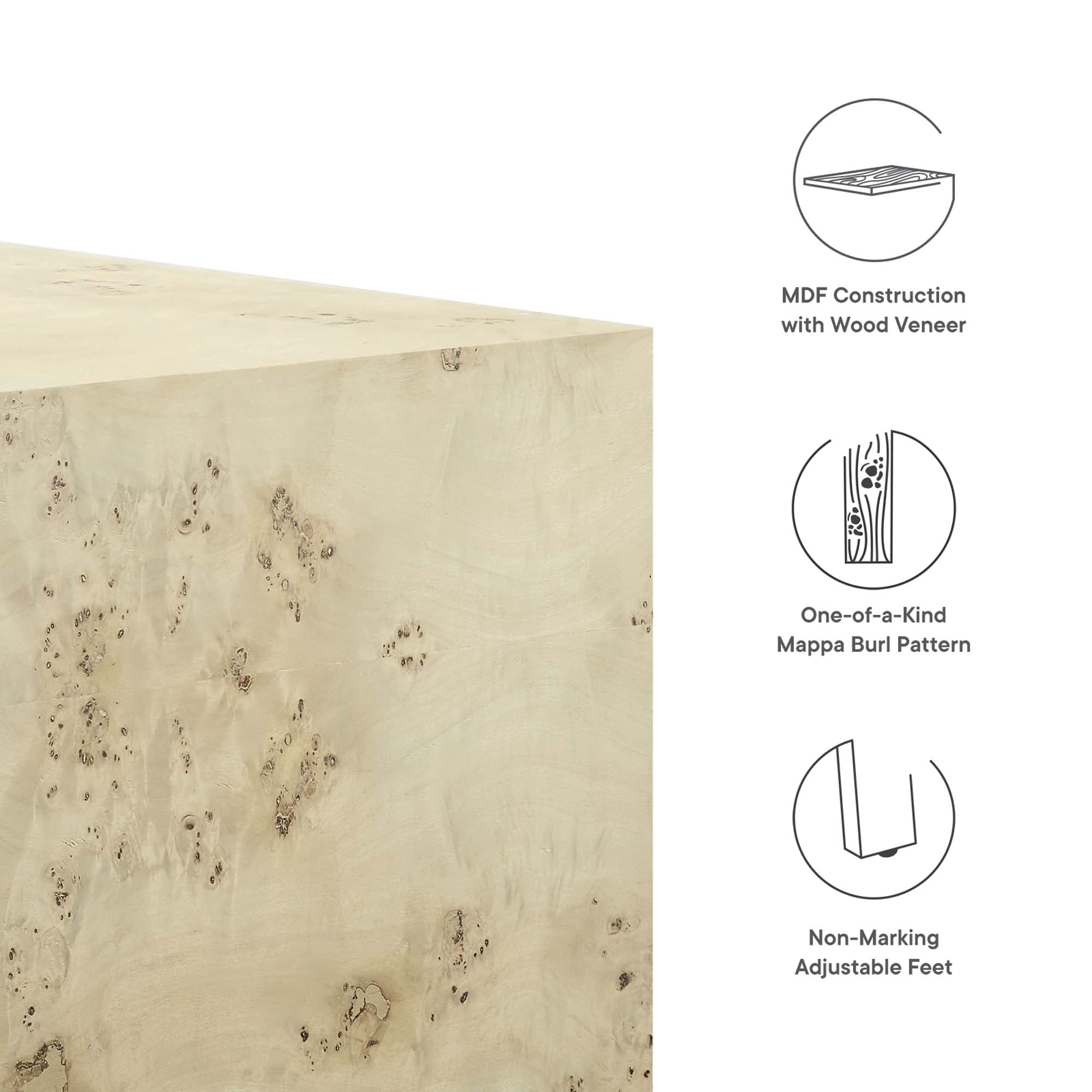 Cosmos 36" Square Burl Wood Coffee Table - Natural Burl