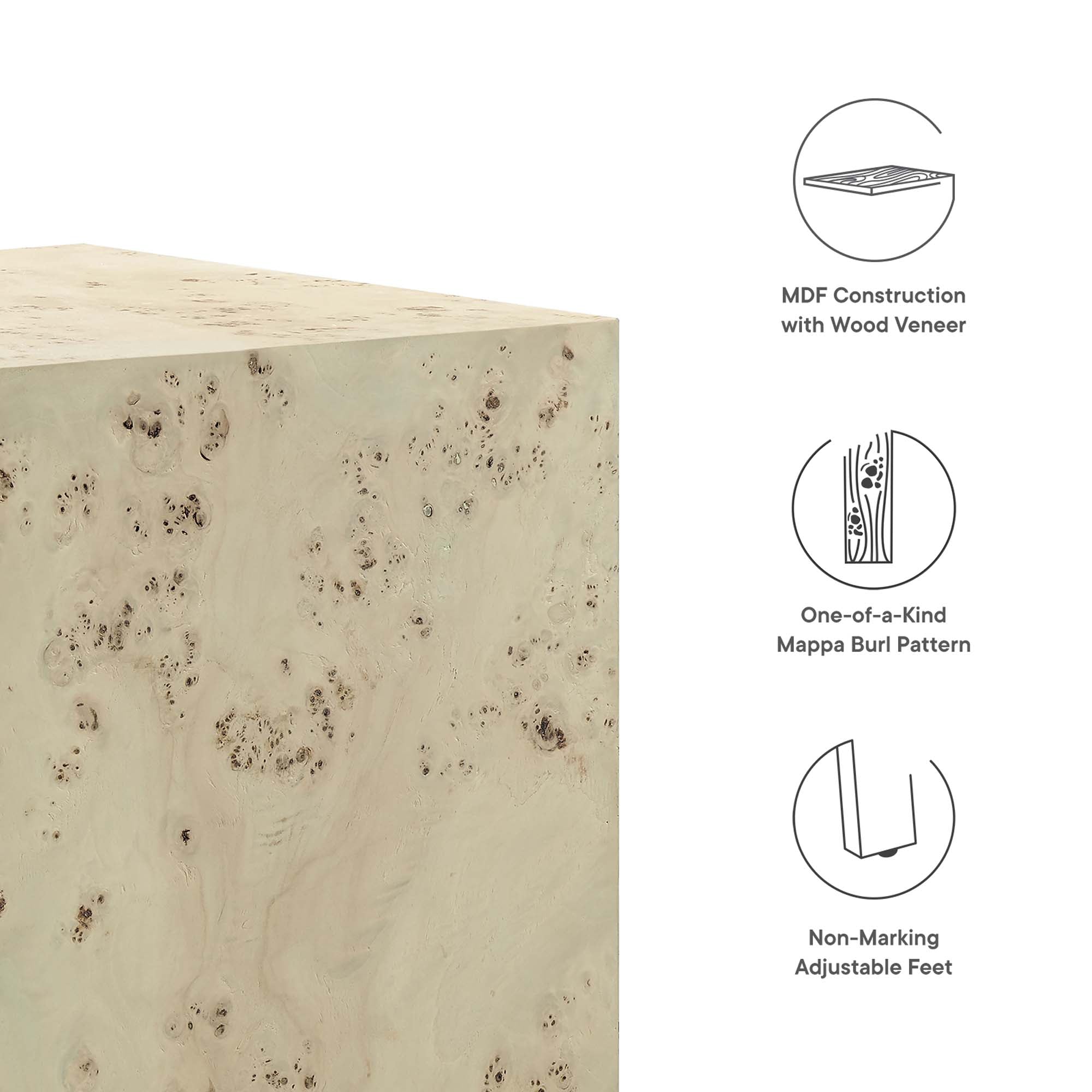 Cosmos 16" Square Burl Wood Side Table - Natural Burl