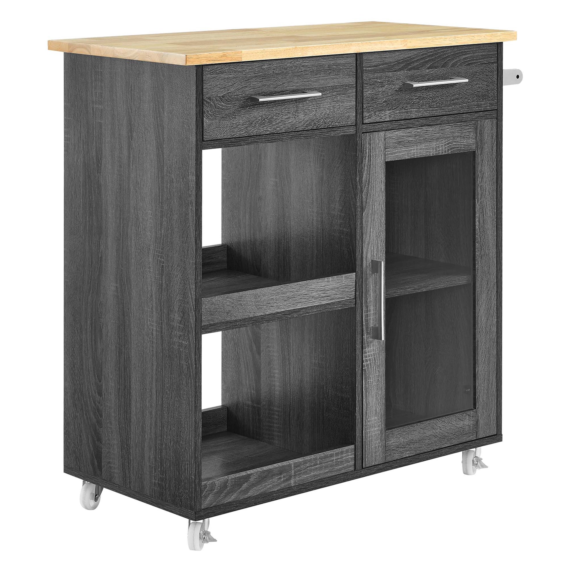 Culinary Kitchen Cart With Towel Bar - Charcoal Natural