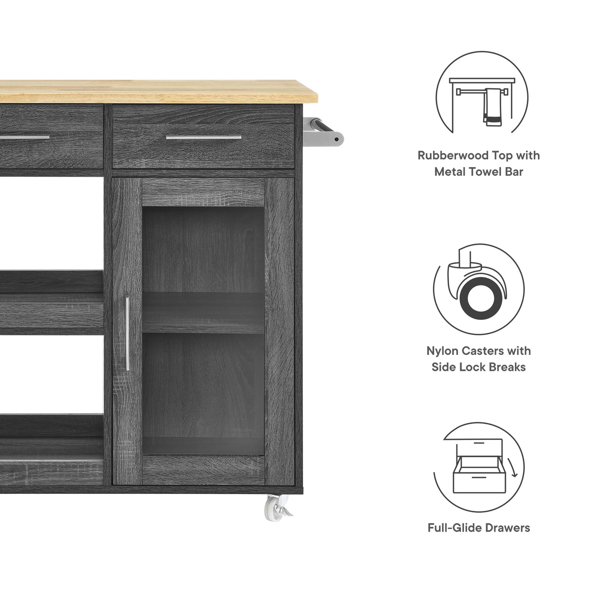 Culinary Kitchen Cart With Towel Bar - Oak White