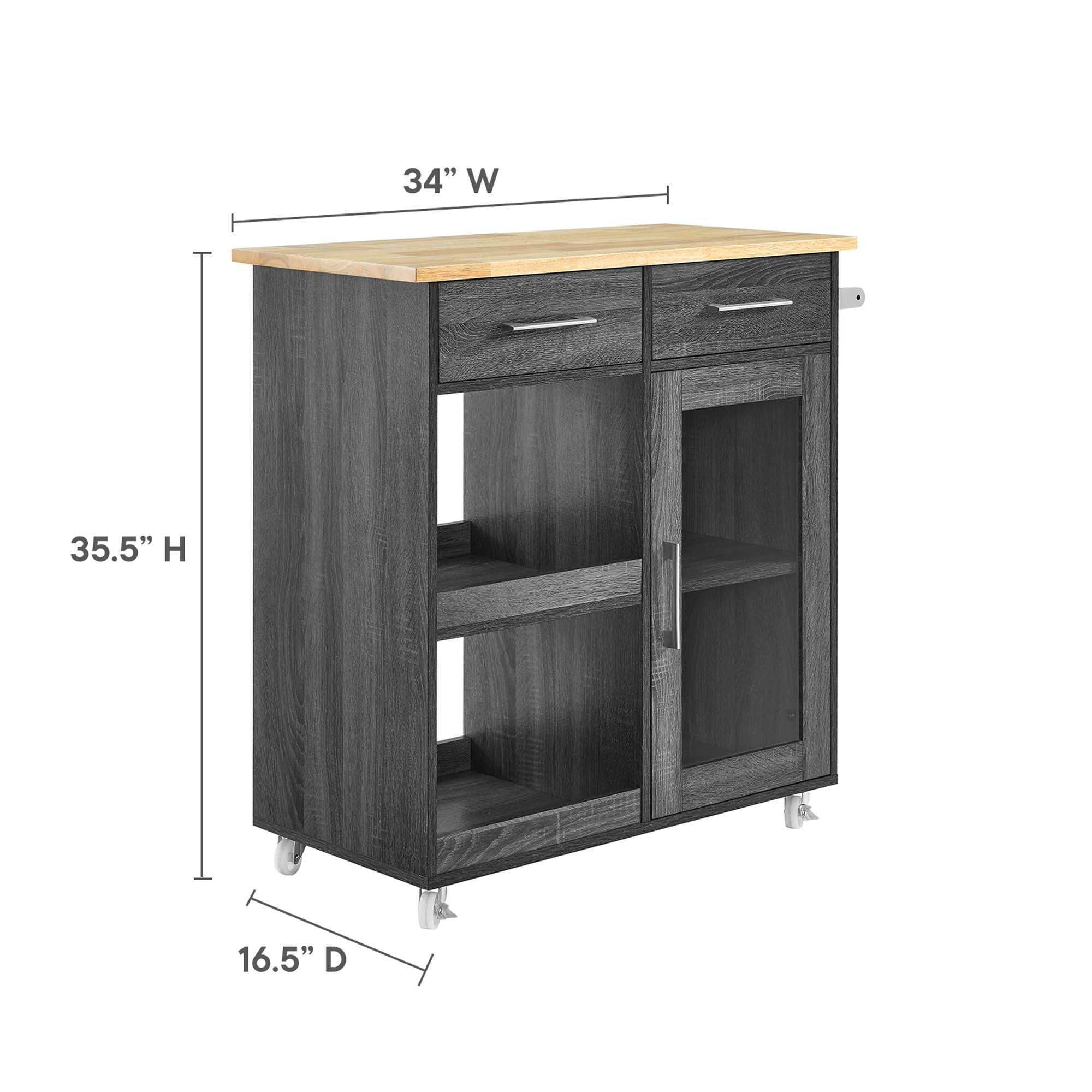 Culinary Kitchen Cart With Towel Bar - Light Gray Natural