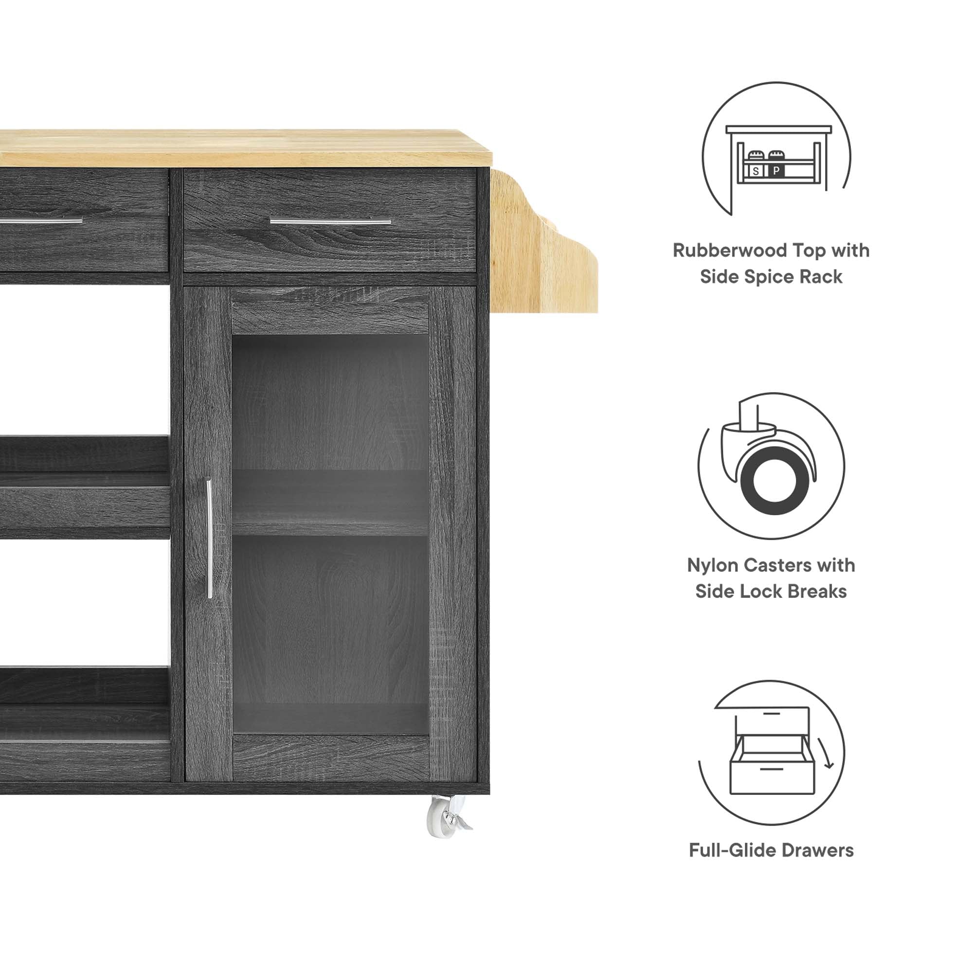 Culinary Kitchen Cart With Spice Rack - Light Gray Natural