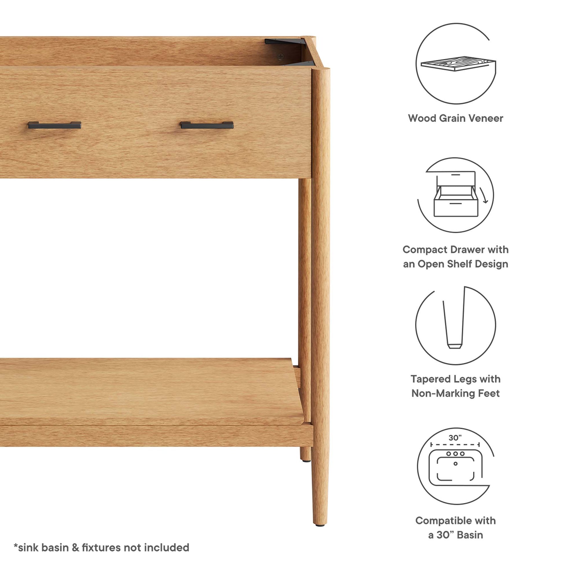 Zaire 30" Bathroom Vanity Cabinet (Sink Basin Not Included) - Walnut