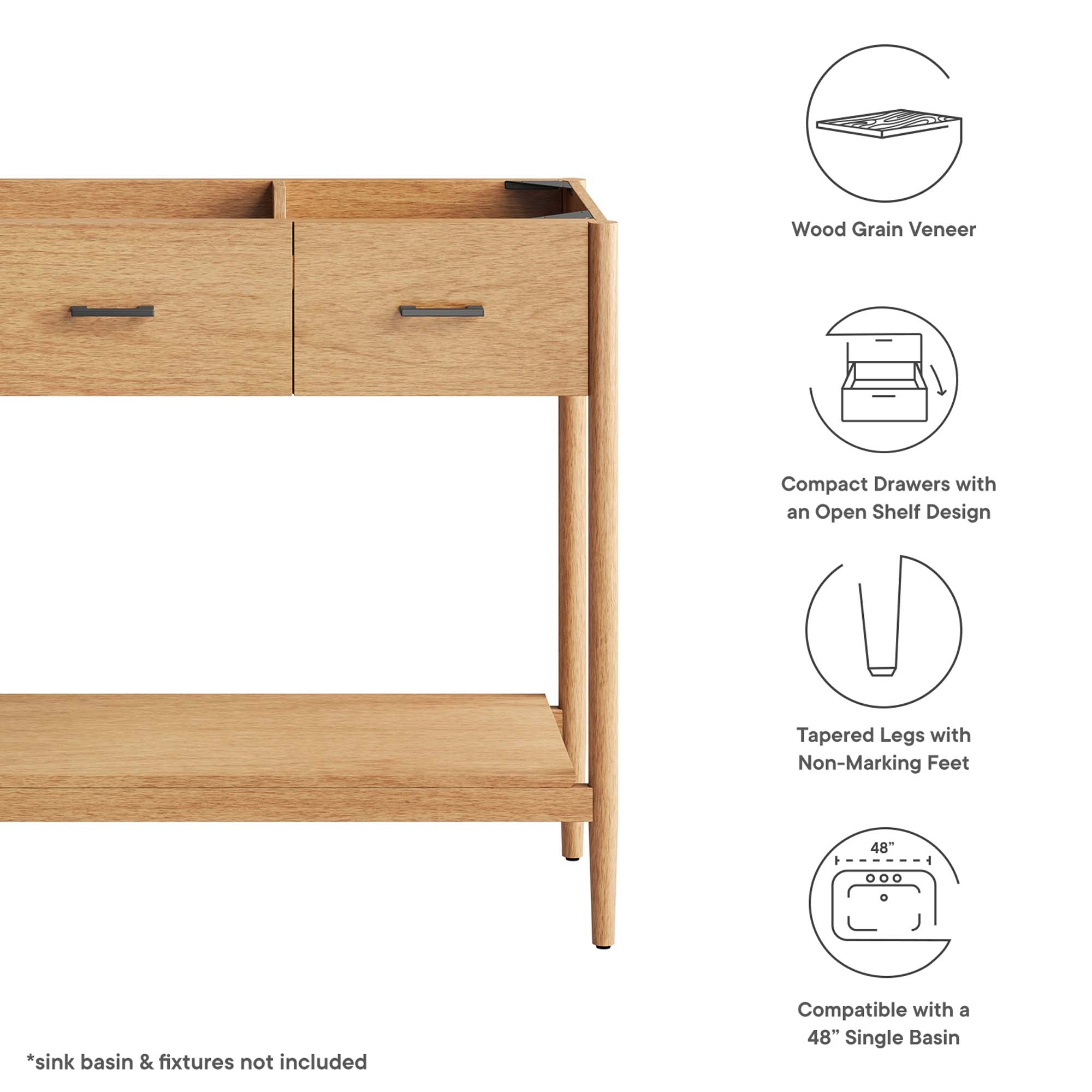 Zaire 48" Single Sink Compatible Bathroom Vanity Cabinet (Sink Basin Not Included) - Walnut