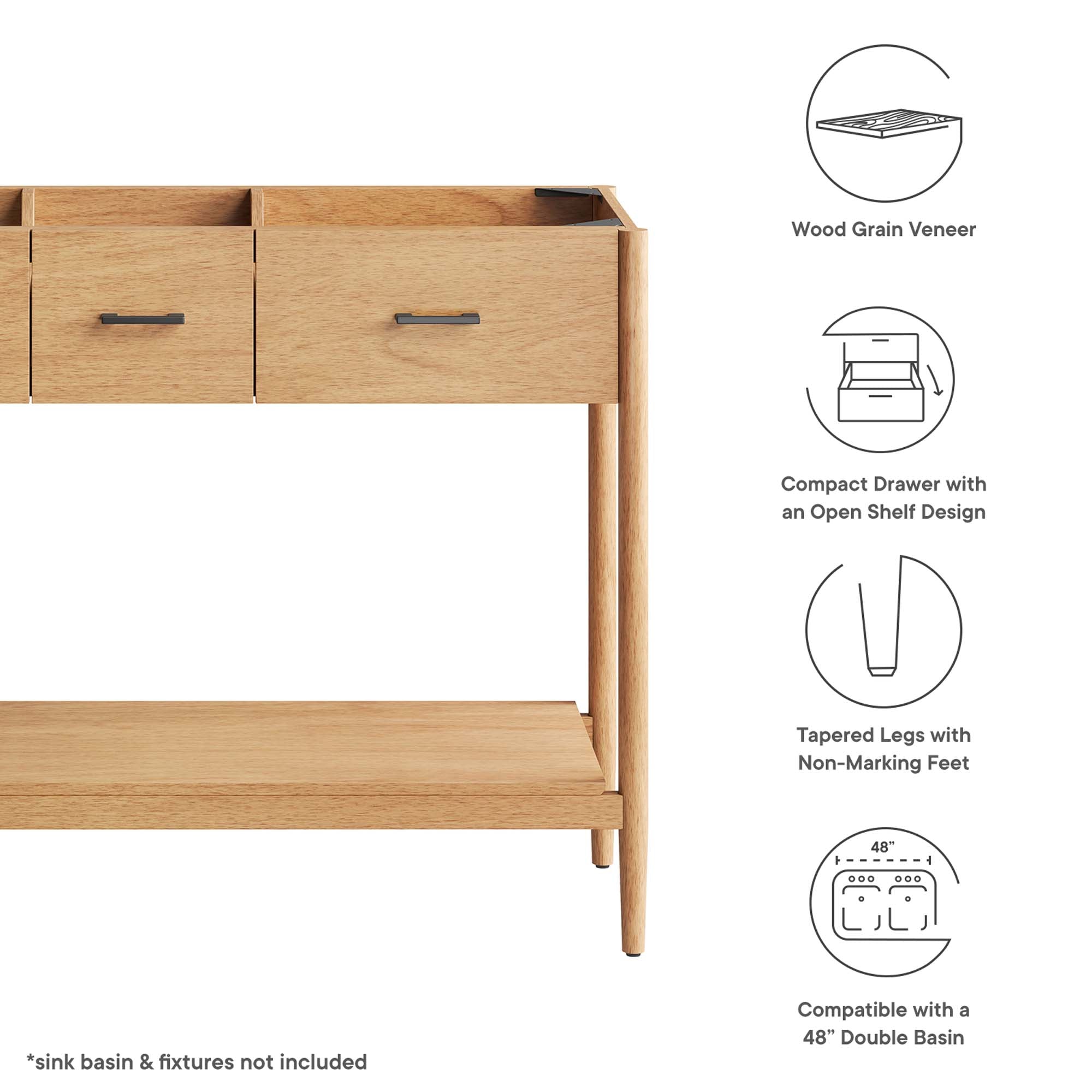 Zaire 48" Double Sink Compatible Bathroom Vanity Cabinet (Sink Basin Not Included) - Walnut