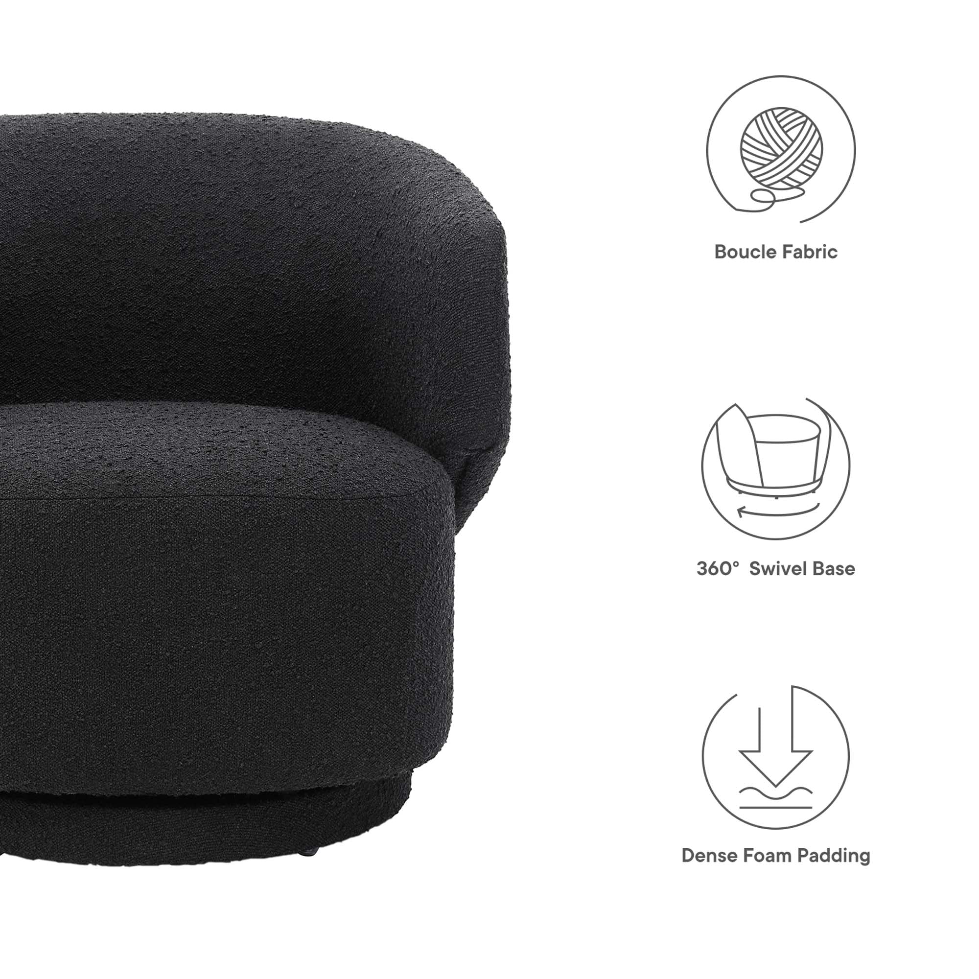 Celestia Boucle Fabric Swivel Chair - Ivory