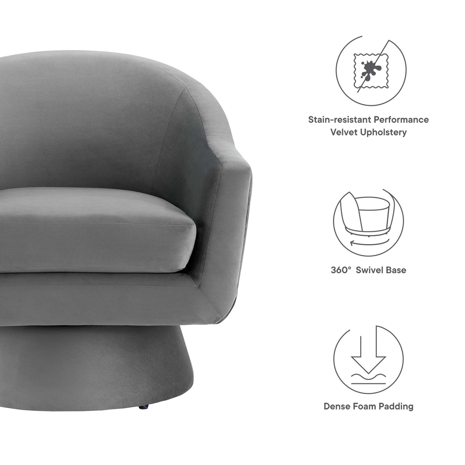 Astral Performance Velvet Fabric and Wood Swivel Chair - Midnight Blue