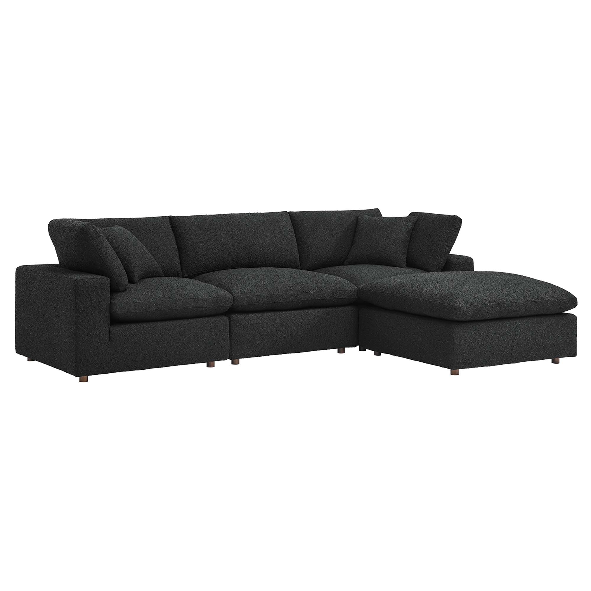 Commix Down Filled Overstuffed Boucle Fabric 4-Piece Sectional Sofa - Black