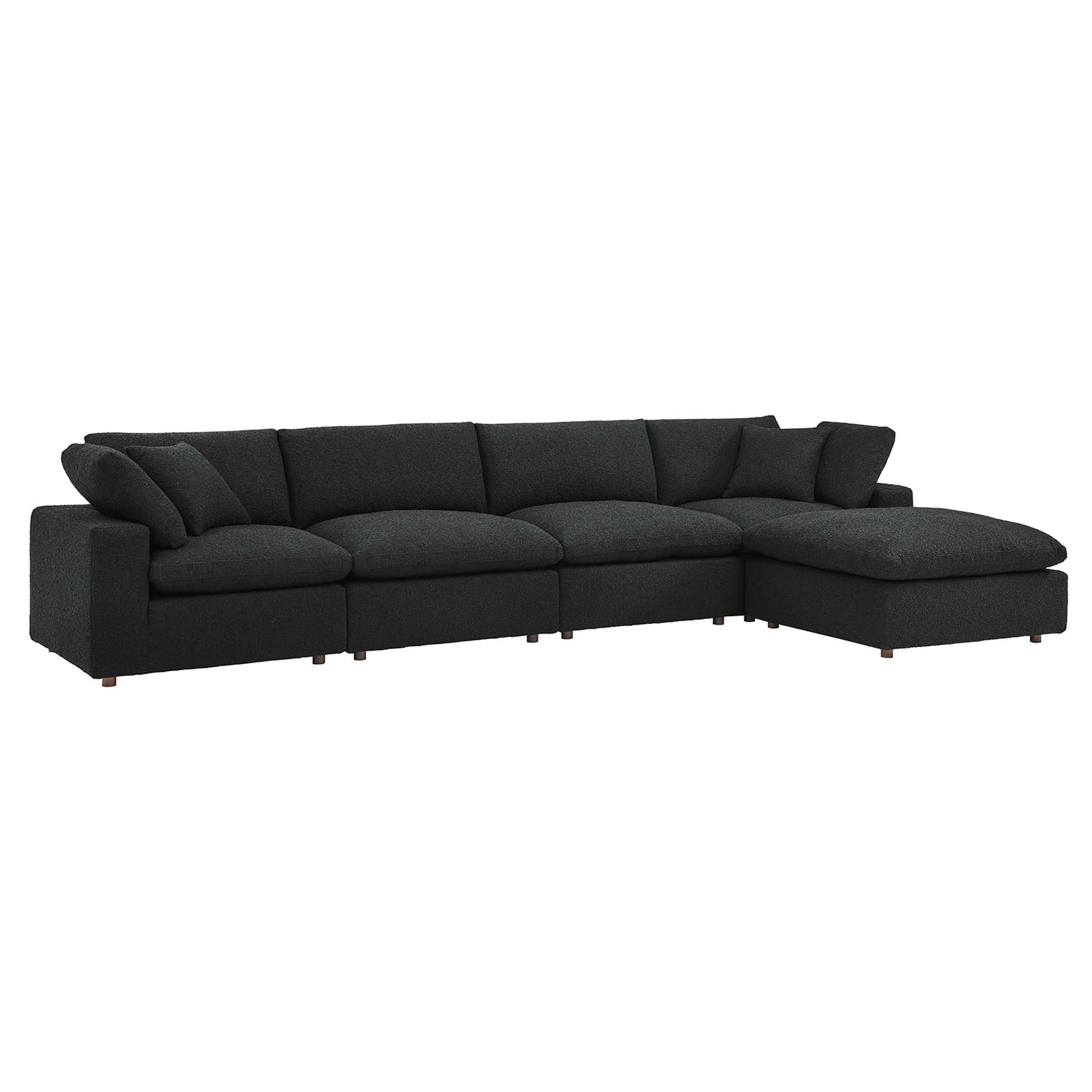 Commix Down Filled Overstuffed Boucle Fabric 5-Piece Sectional Sofa - Black