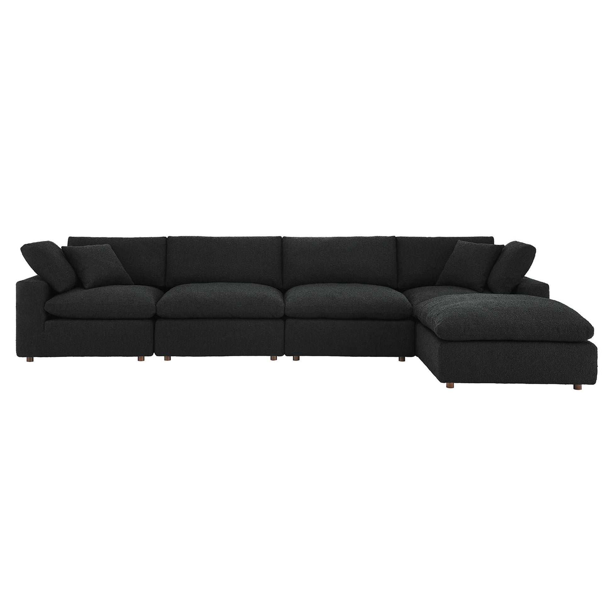 Commix Down Filled Overstuffed Boucle Fabric 5-Piece Sectional Sofa - Light Gray