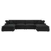 Commix Down Filled Overstuffed Boucle 6-Piece Sectional Sofa - Black