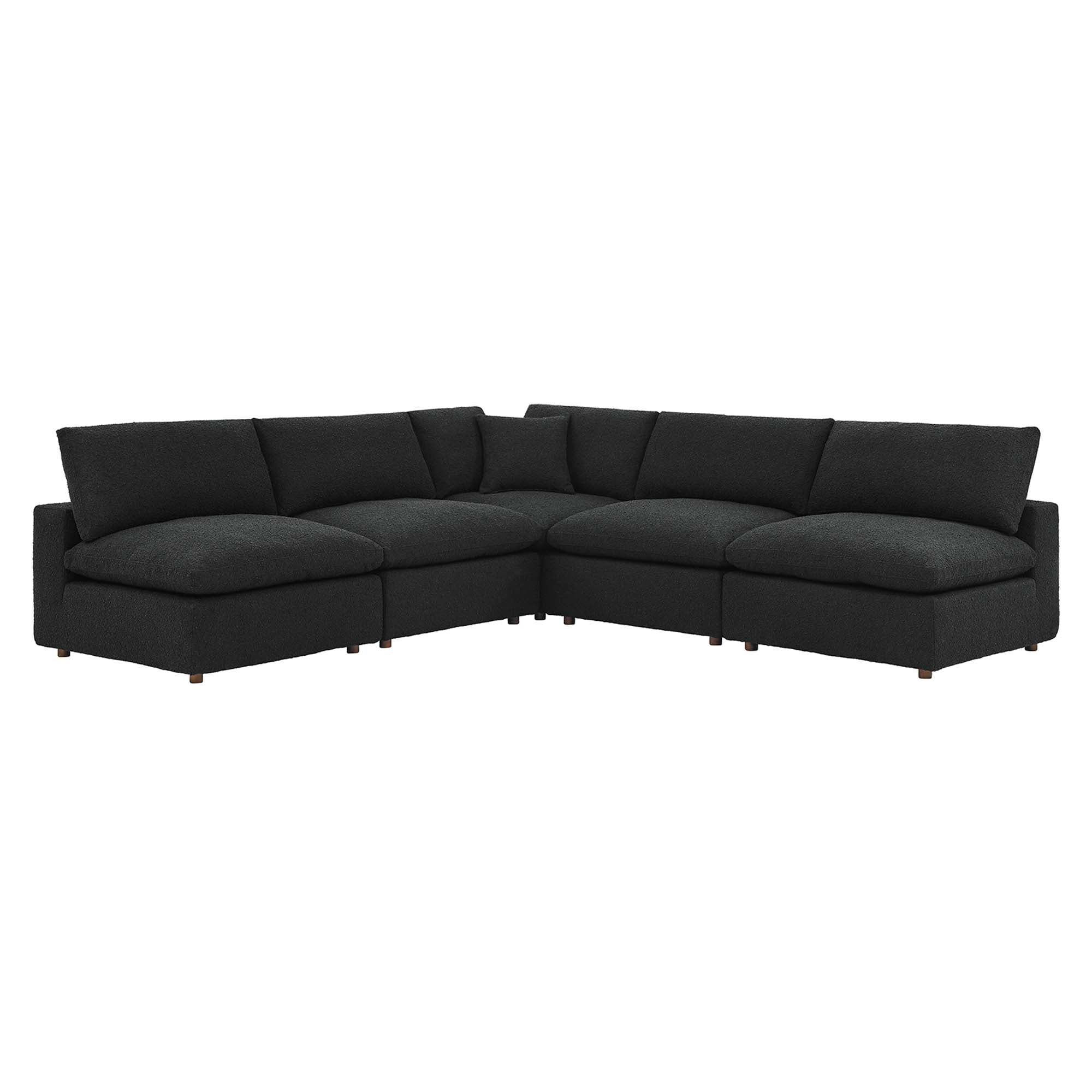 Commix Down Filled Overstuffed Boucle Fabric 5-Piece Sectional Sofa - Black