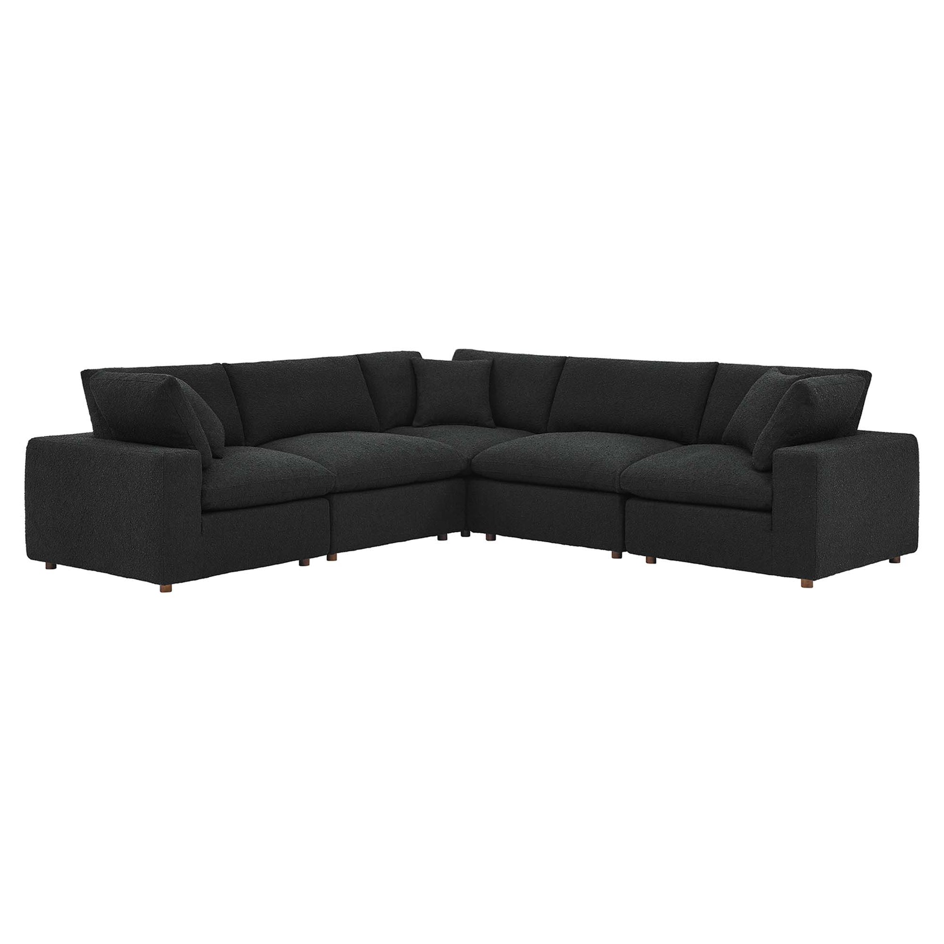 Commix Down Filled Overstuffed Boucle 5-Piece Sectional Sofa - Black
