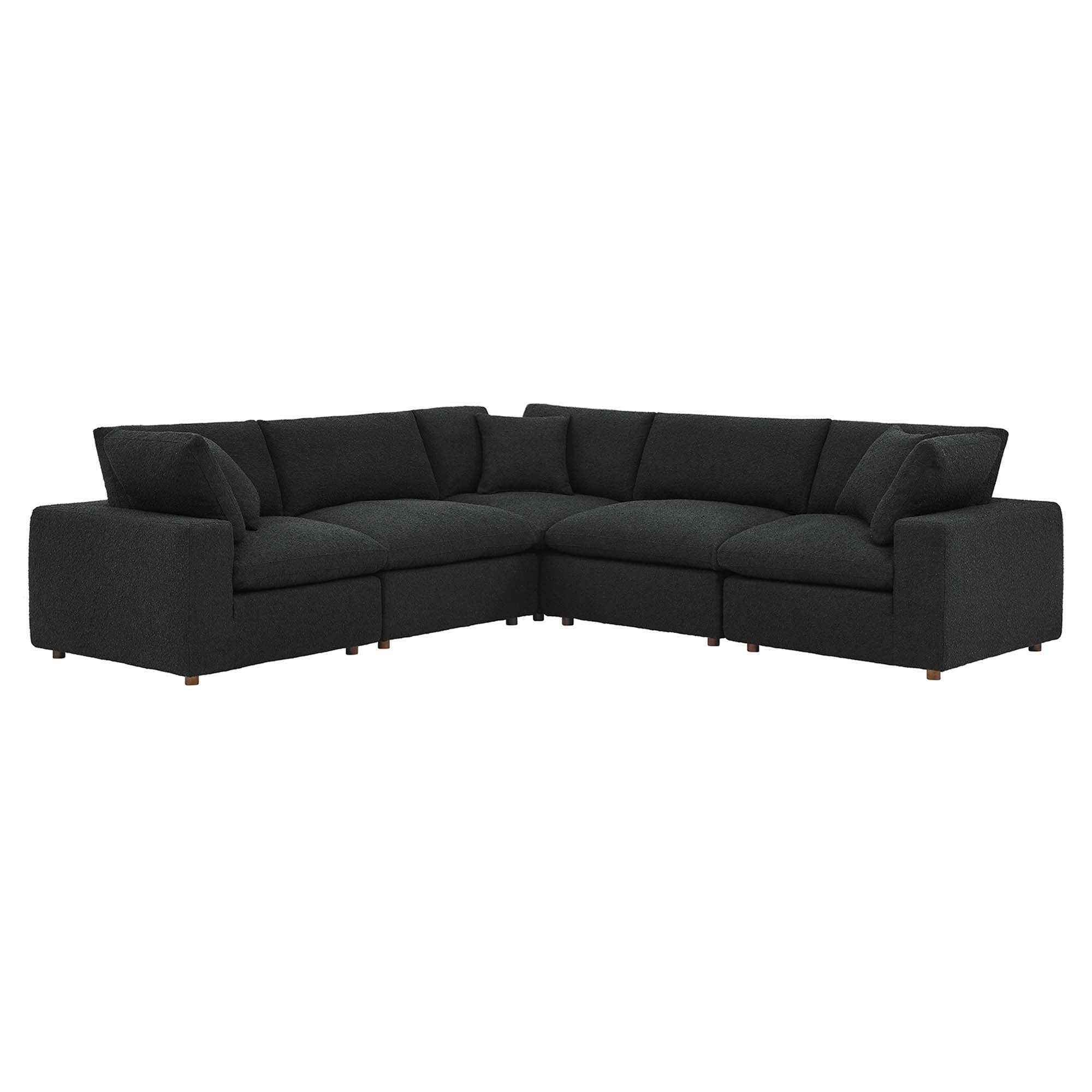 Commix Down Filled Overstuffed Boucle 5-Piece Sectional Sofa - Black