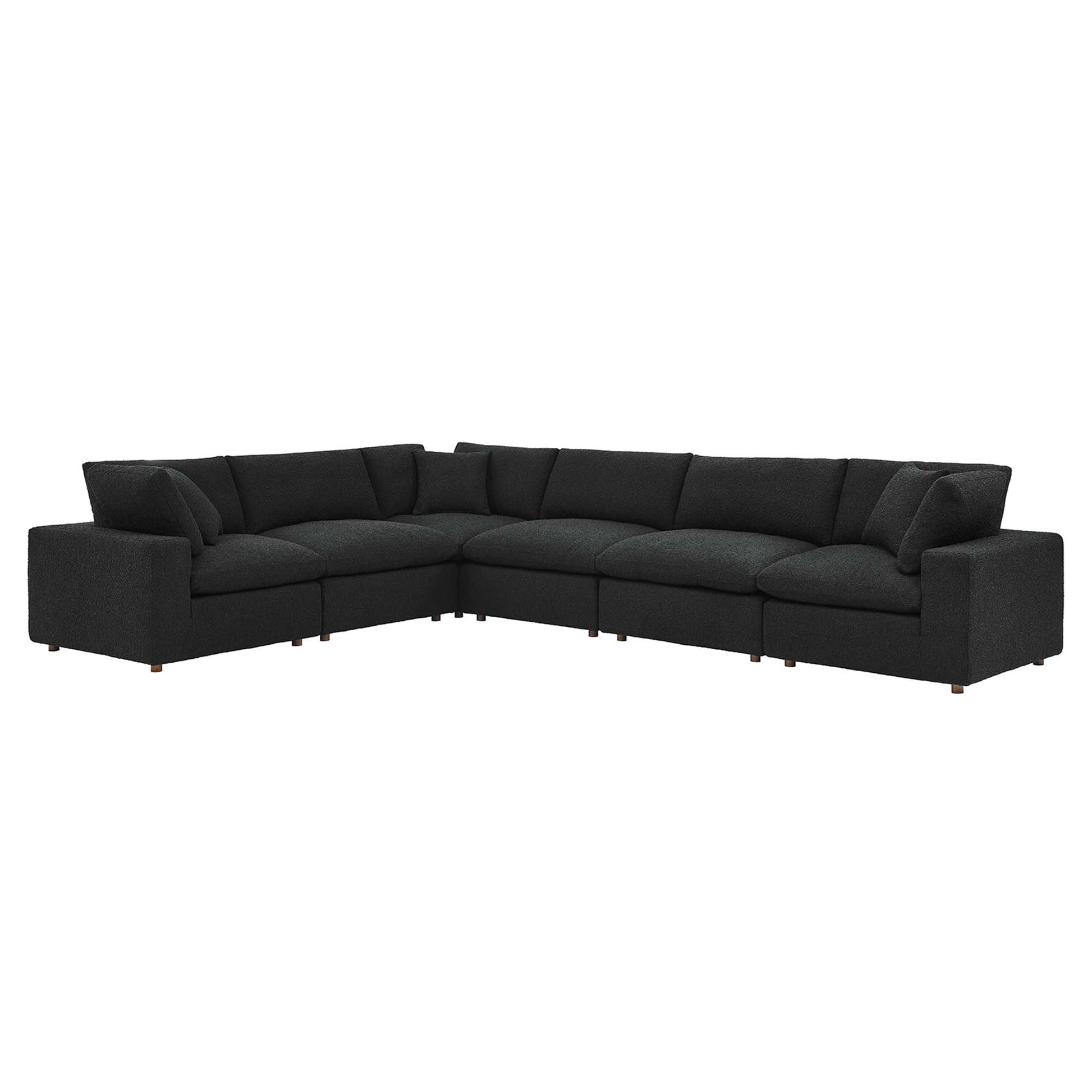 Commix Down Filled Overstuffed Boucle Fabric 6-Piece Sectional Sofa - Black