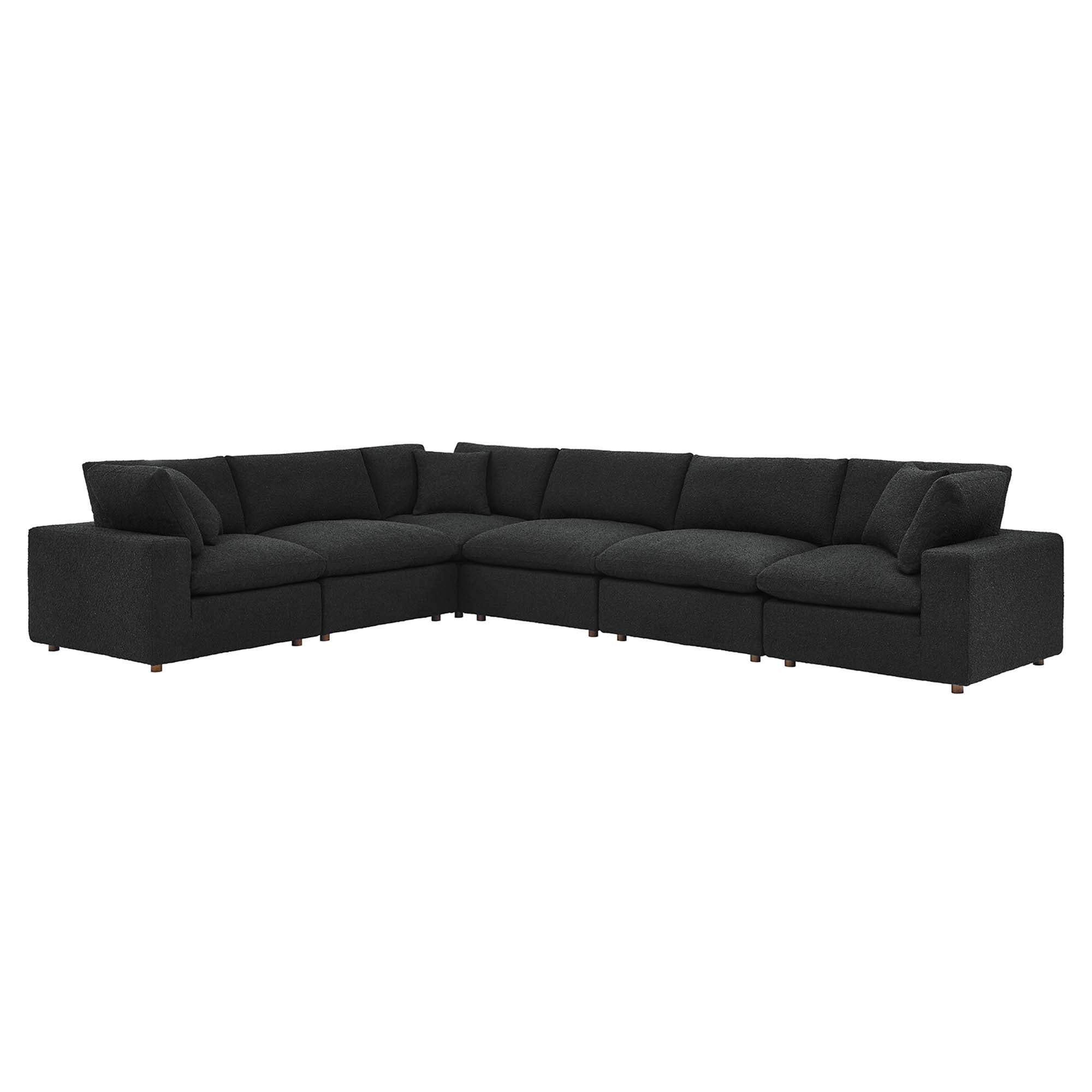 Commix Down Filled Overstuffed Boucle Fabric 6-Piece Sectional Sofa - Black