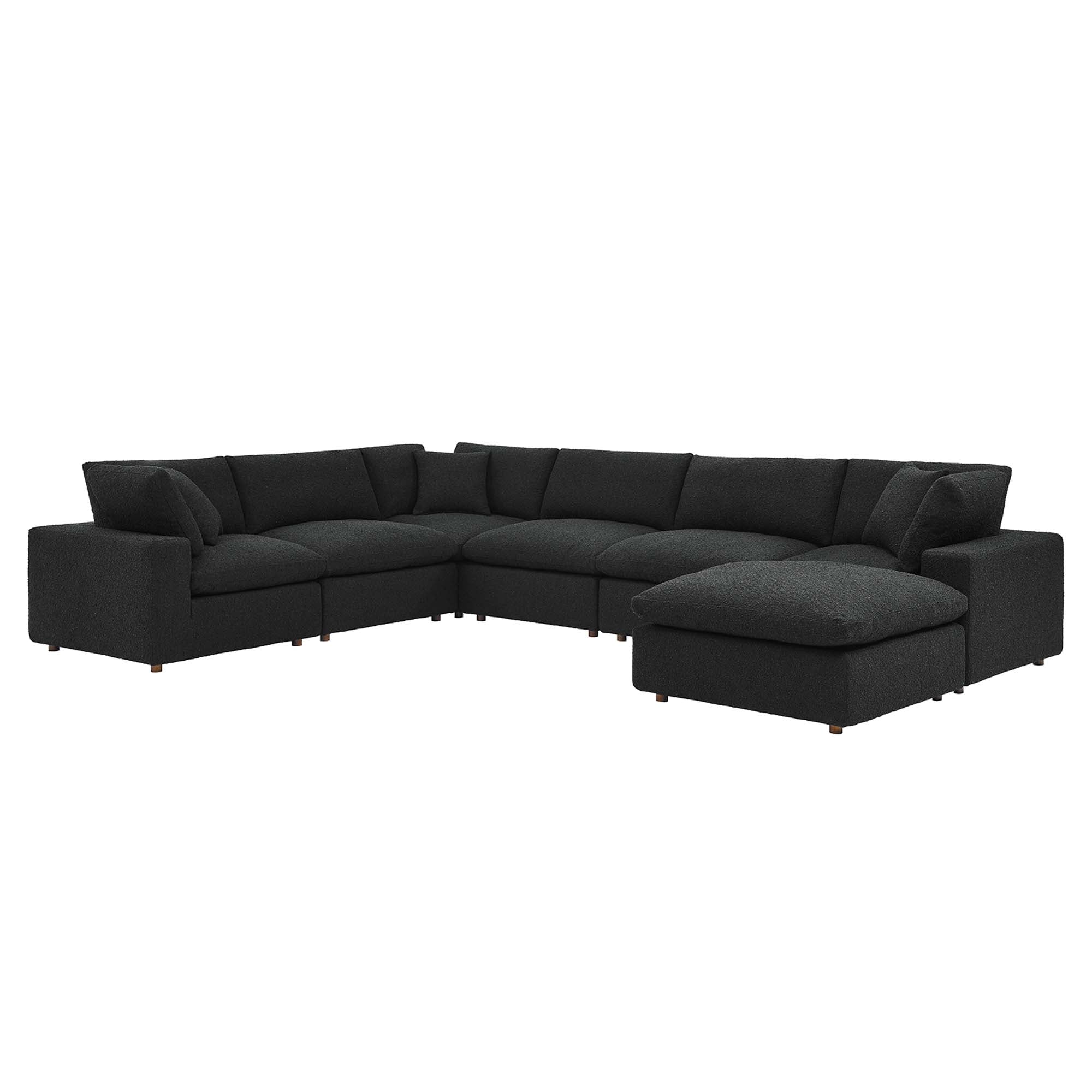 Commix Down Filled Overstuffed Boucle 7-Piece Sectional Sofa - Black