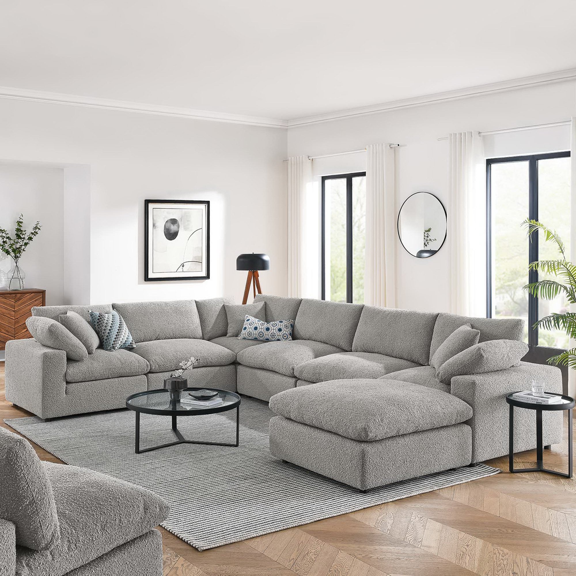 Commix Down Filled Overstuffed Boucle 7-Piece Sectional Sofa