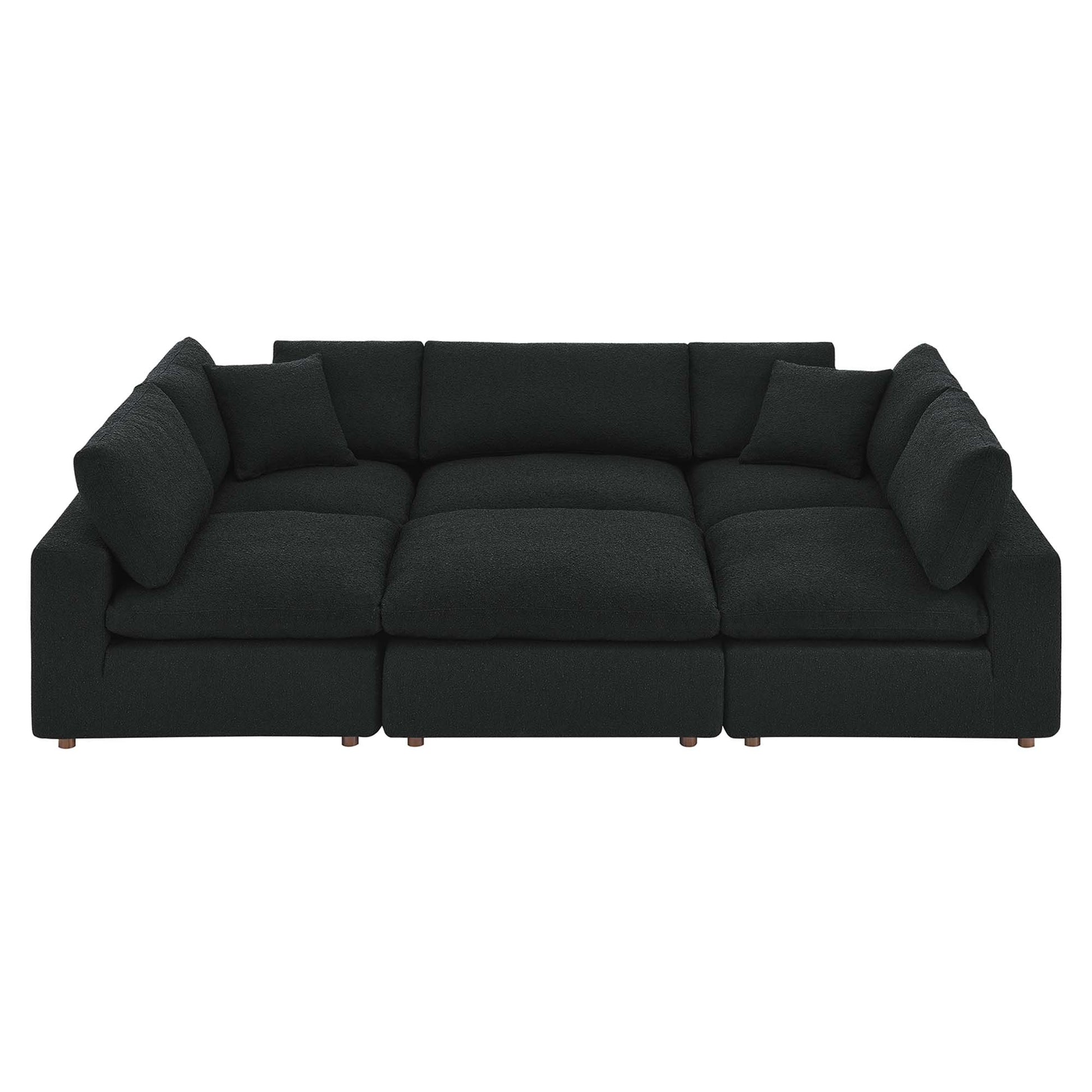 Commix Down Filled Overstuffed Boucle Fabric 6-Piece Sectional Sofa - Black