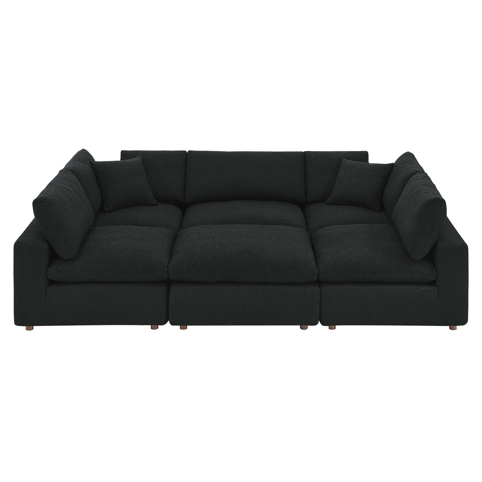 Commix Down Filled Overstuffed Boucle Fabric 6-Piece Sectional Sofa - Black
