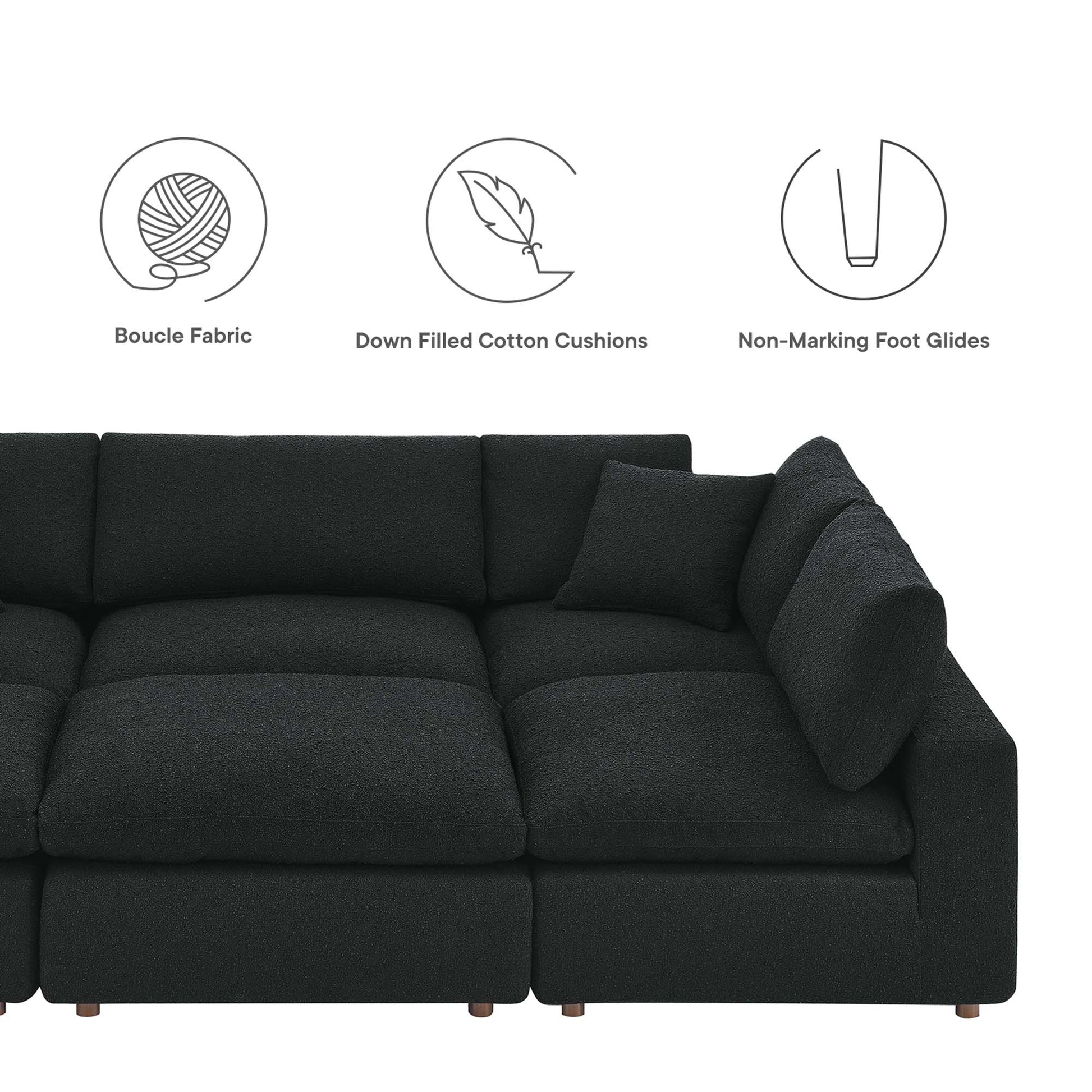 Commix Down Filled Overstuffed Boucle Fabric 6-Piece Sectional Sofa - Ivory