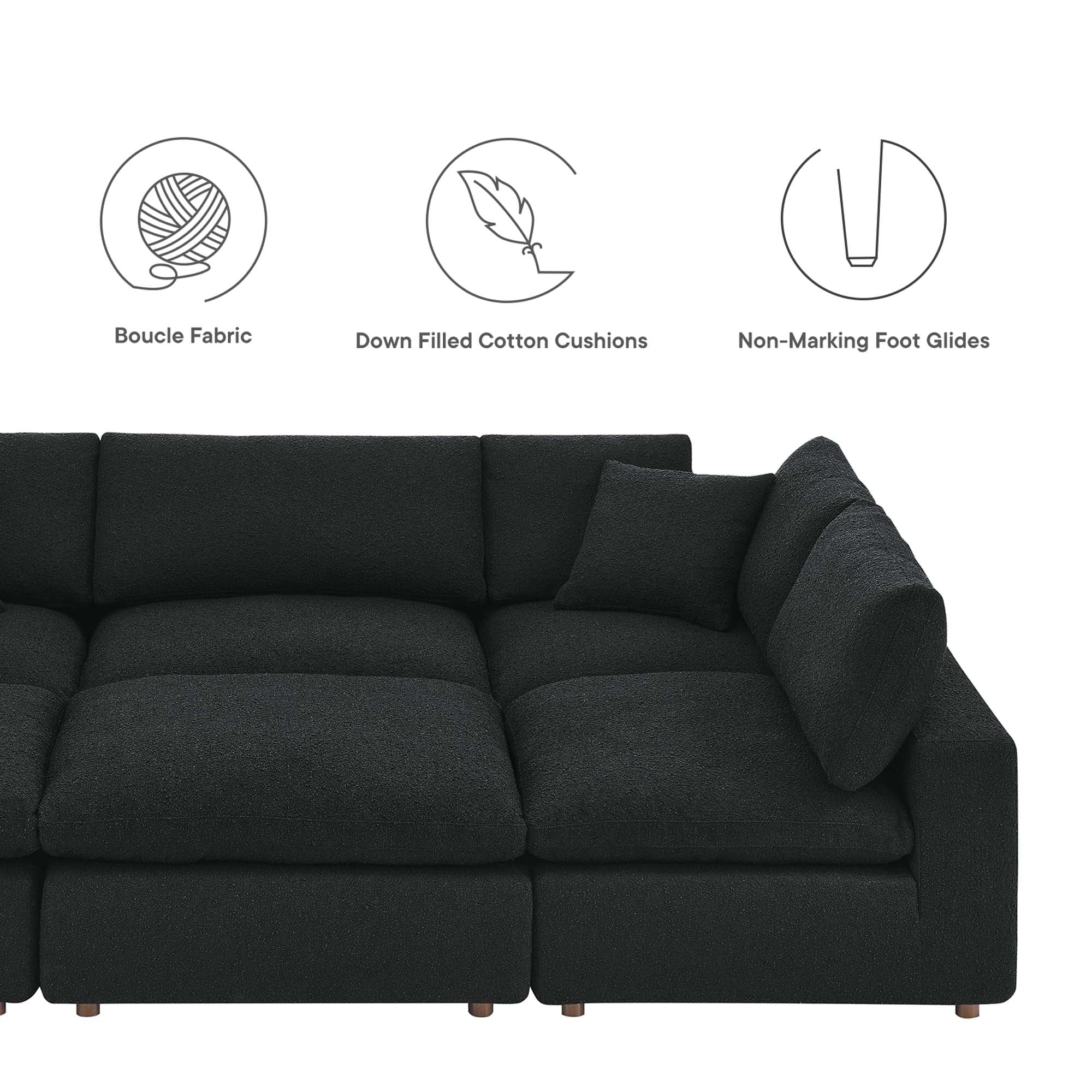 Commix Down Filled Overstuffed Boucle Fabric 6-Piece Sectional Sofa - Ivory