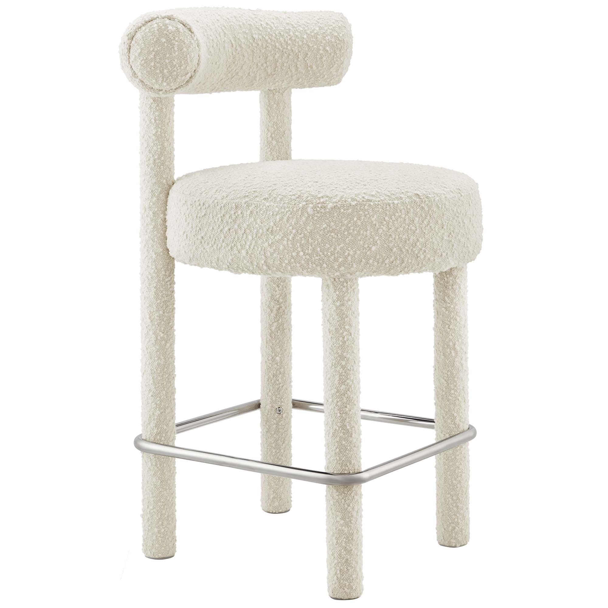 Toulouse Boucle Fabric Counter Stool - Ivory Silver