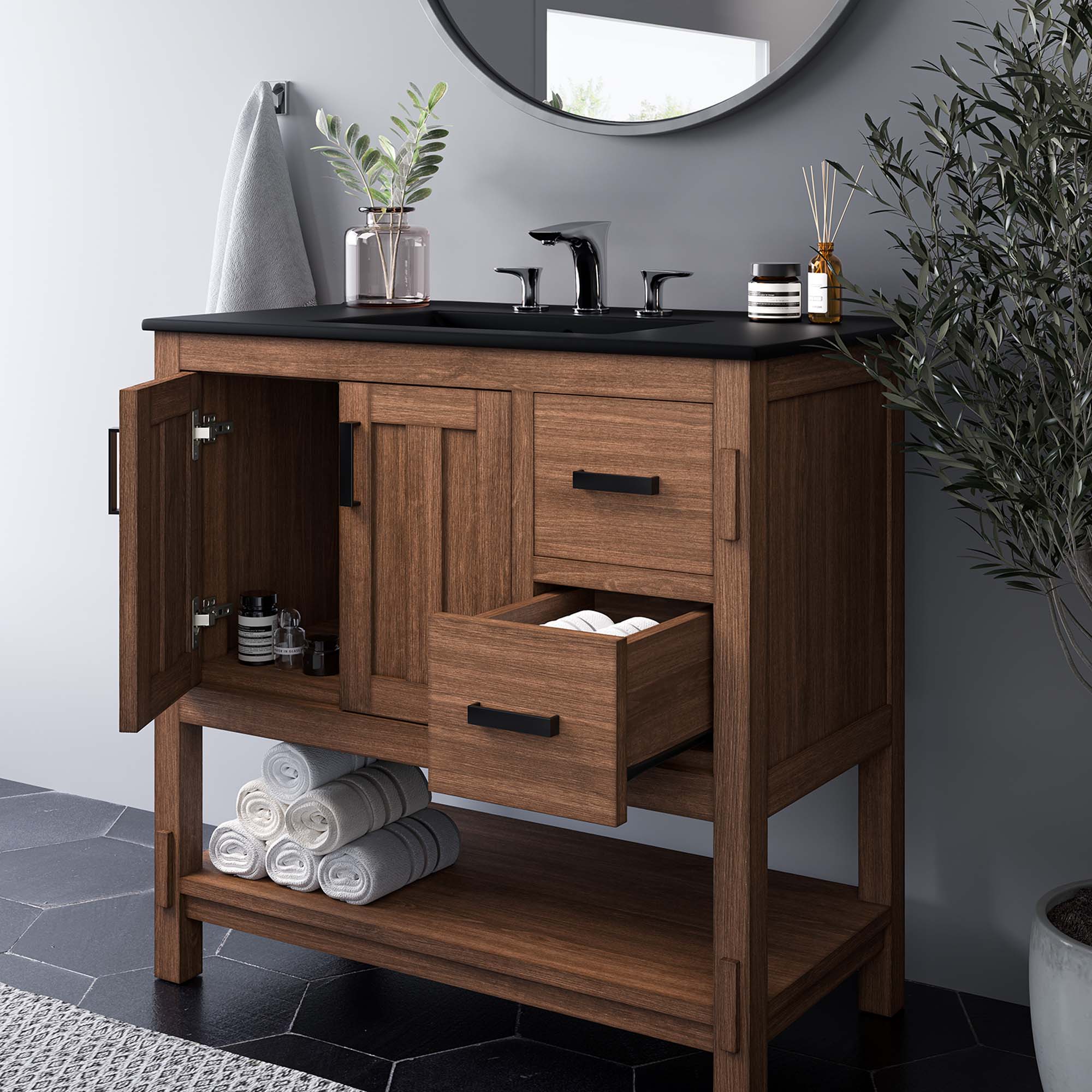 Ashlyn 36" Wood Bathroom Vanity Cabinet (Sink Basin Not Included)