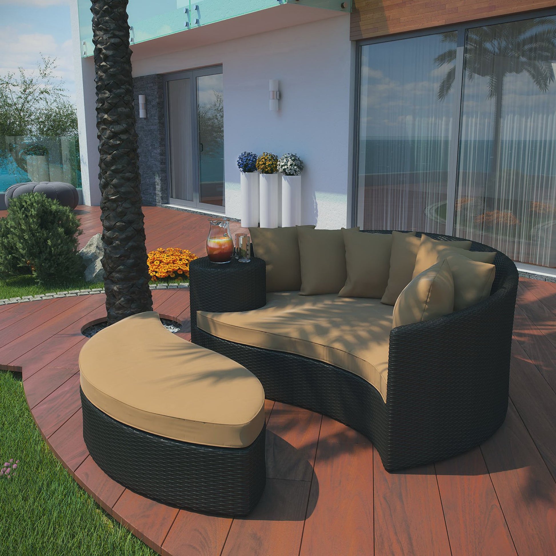Taiji Outdoor Patio Wicker Daybed - Espresso Peridot