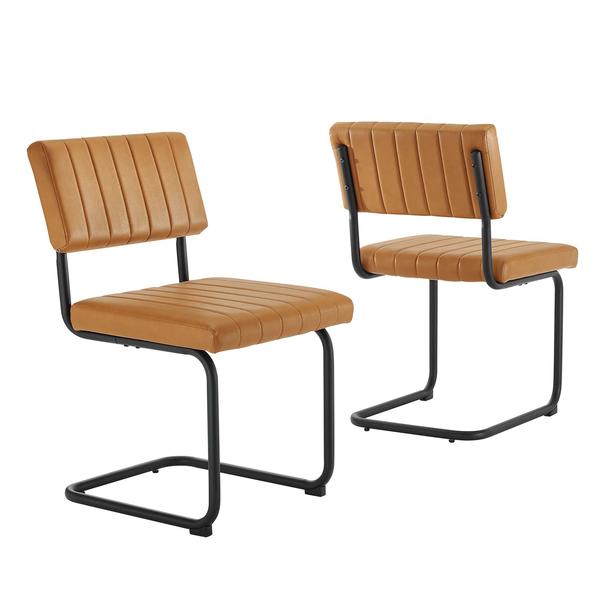 Parity Vegan Leather Dining Side Chairs - Set of 2 - Black Tan
